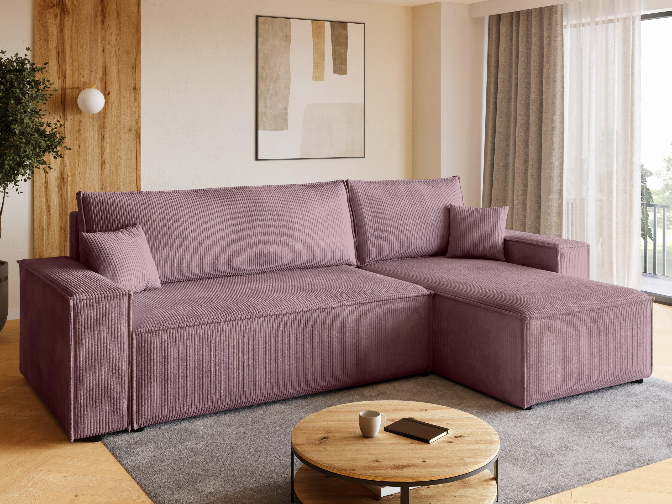 ECKSOFA ADI mit Schlaffunktion Puderrosa Cord - Rosa, Textil (244/143cm) - Bromarkt