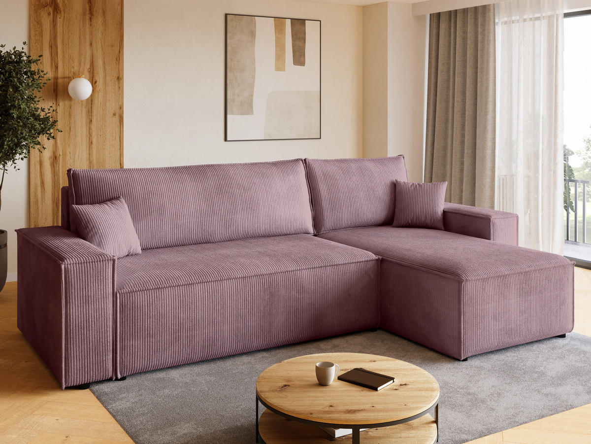 ECKSOFA ADI mit Schlaffunktion Puderrosa Cord - Rosa, Textil (244/143cm) - Bromarkt
