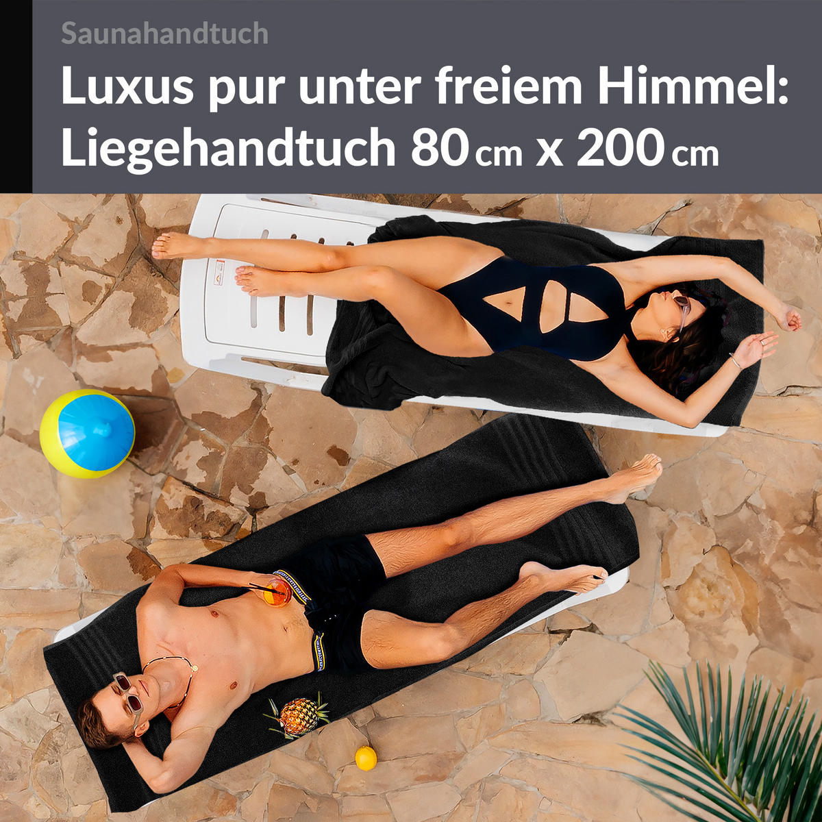 SAUNATUCH 80x200 cm 2er Set London Schwarz - Schwarz, Textil (80/200cm) - Lashuma