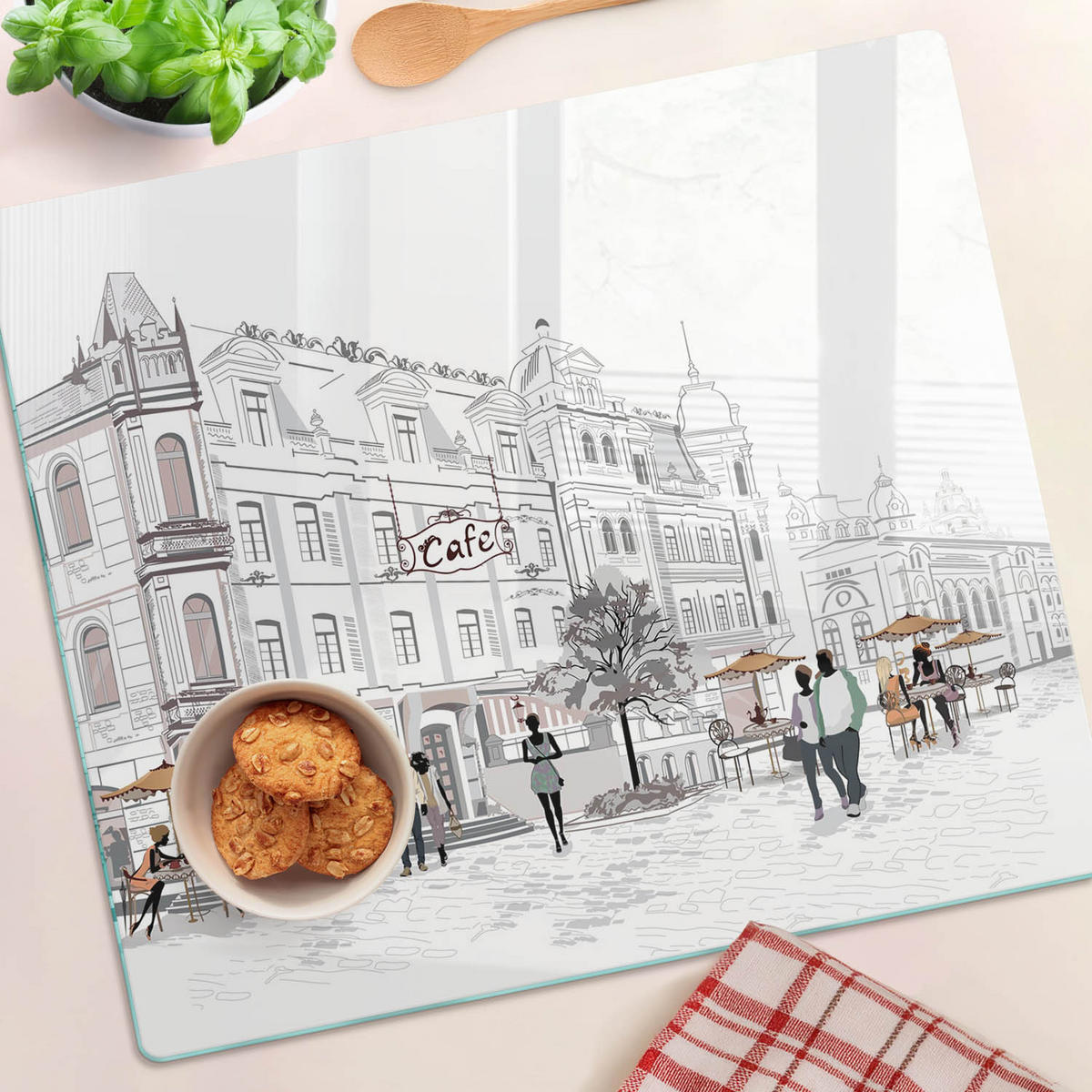 GLASPLATTE 60x52 cm Altstadt - Grau, Glas (60/0.4/52cm) - TULUP