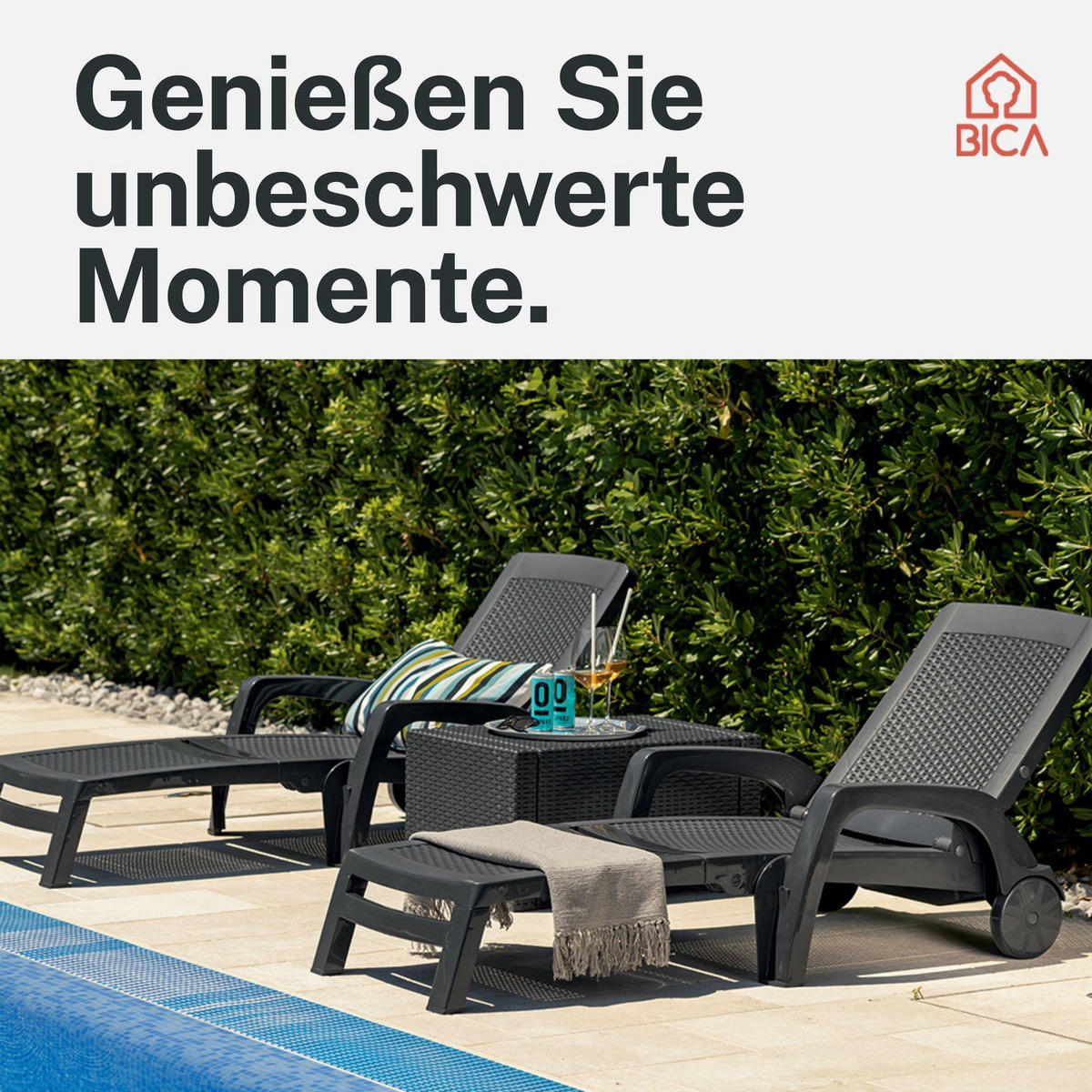 SONNENLIEGE Cancun verstellbare anthrazit mit Rollen - Anthrazit, Textil (70/46/190cm) - BICA