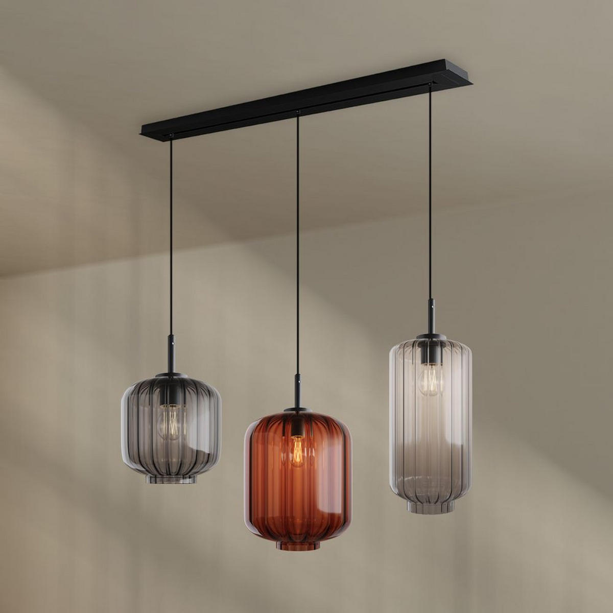 HÄNGELEUCHTE Velo 3-flammig Mehrfarbig Ø 18/20/25cm - Multicolor/Schwarz, Glas (25/25/27cm) - s.luce