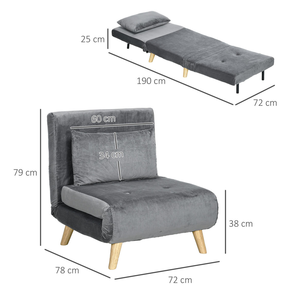 SCHLAFSESSEL in Grau 78x72x79 cm mit Schlaffunktion und 6-fach verstellbarer Rückenlehne - Grau, Textil (72/79/78cm) - IVMEU