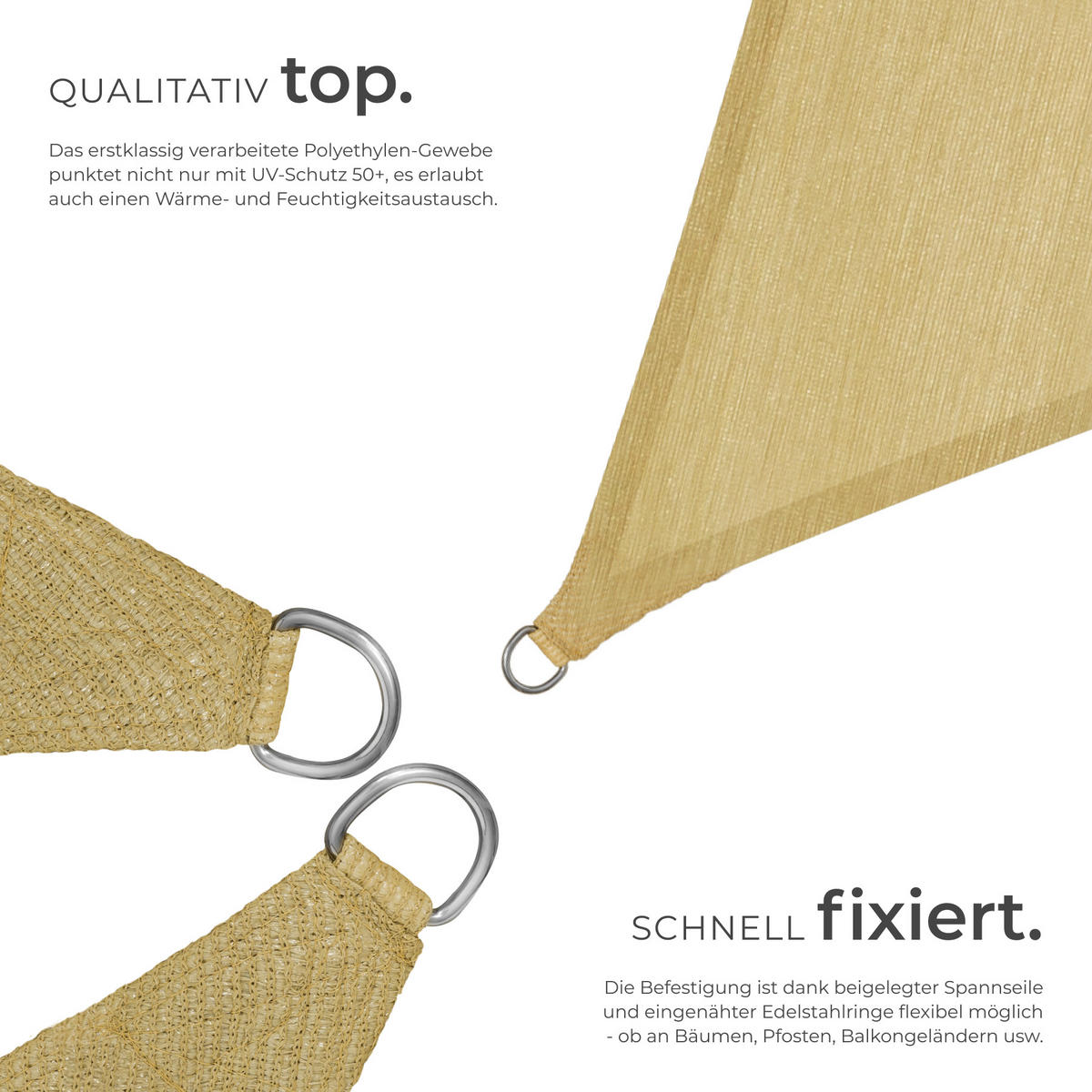 SONNENSEGEL ,inklusive Spannseile,beige - Beige, Kunststoff (400/400cm) - tectake