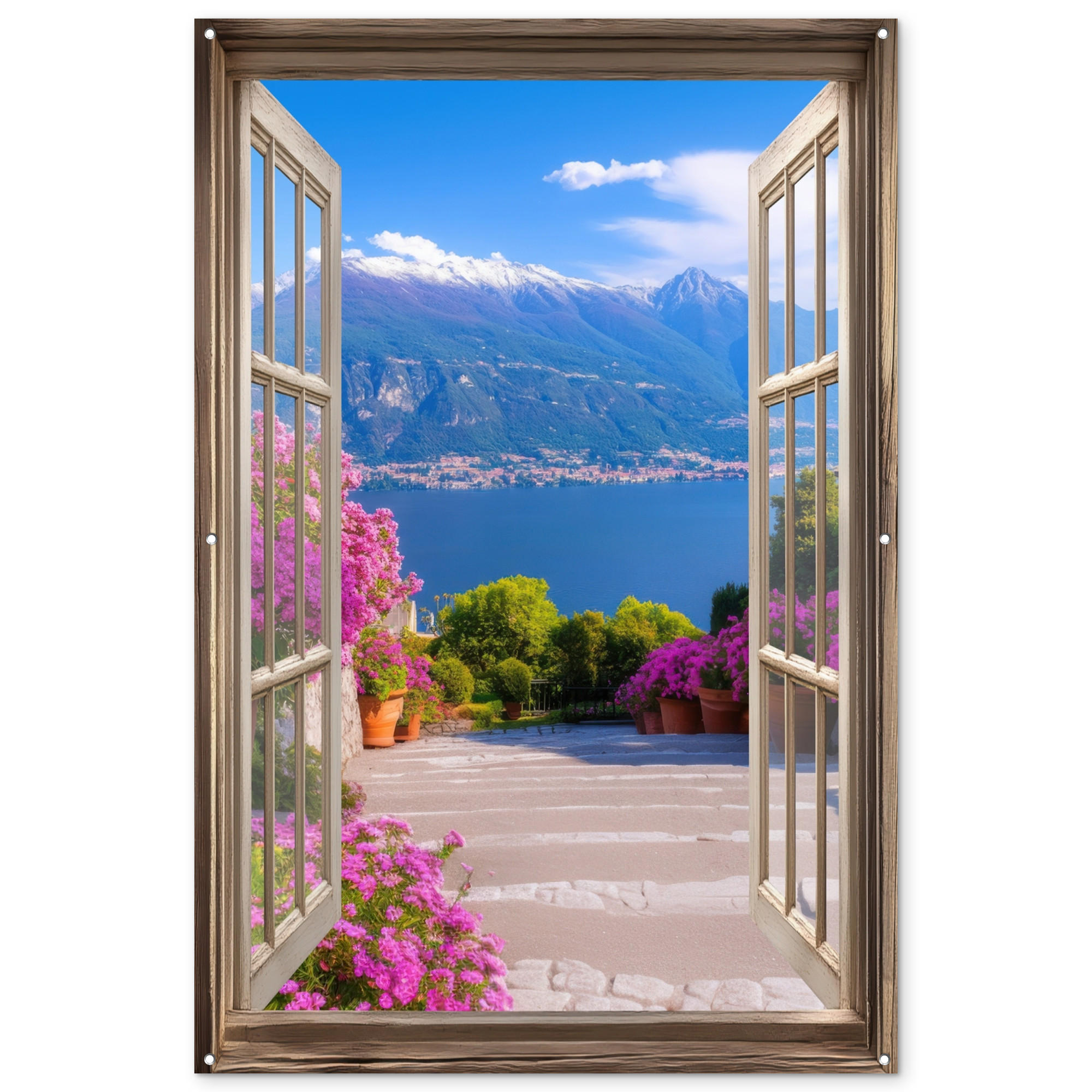 GARTENPOSTER Durchblick - Berg - Landschaft - Ausblicke - See 120x180 cm - Blau, Kunststoff (120/180/0.2cm) - OnlyWow