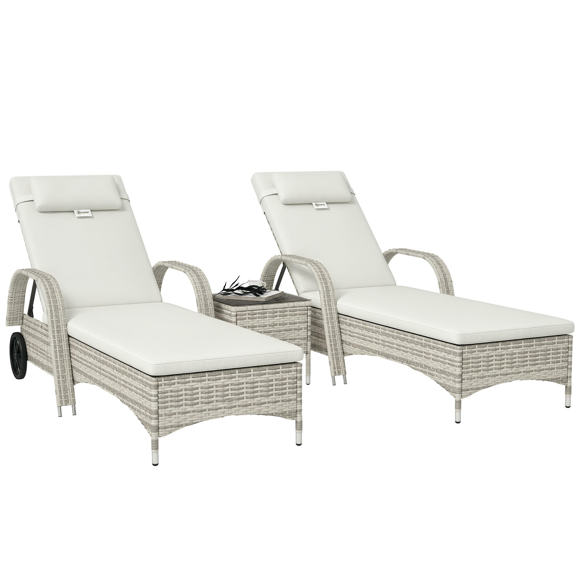 SONNENLIEGE-SET DE-13617 2 Stück mit Tisch & Rollen Creme - Creme, Kunststoff/Metall (73/103/200cm) - ComfortXL