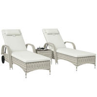 SONNENLIEGE-SET DE-13617 2 Stück mit Tisch & Rollen Creme - Creme, Kunststoff/Metall (73/103/200cm) - ComfortXL
