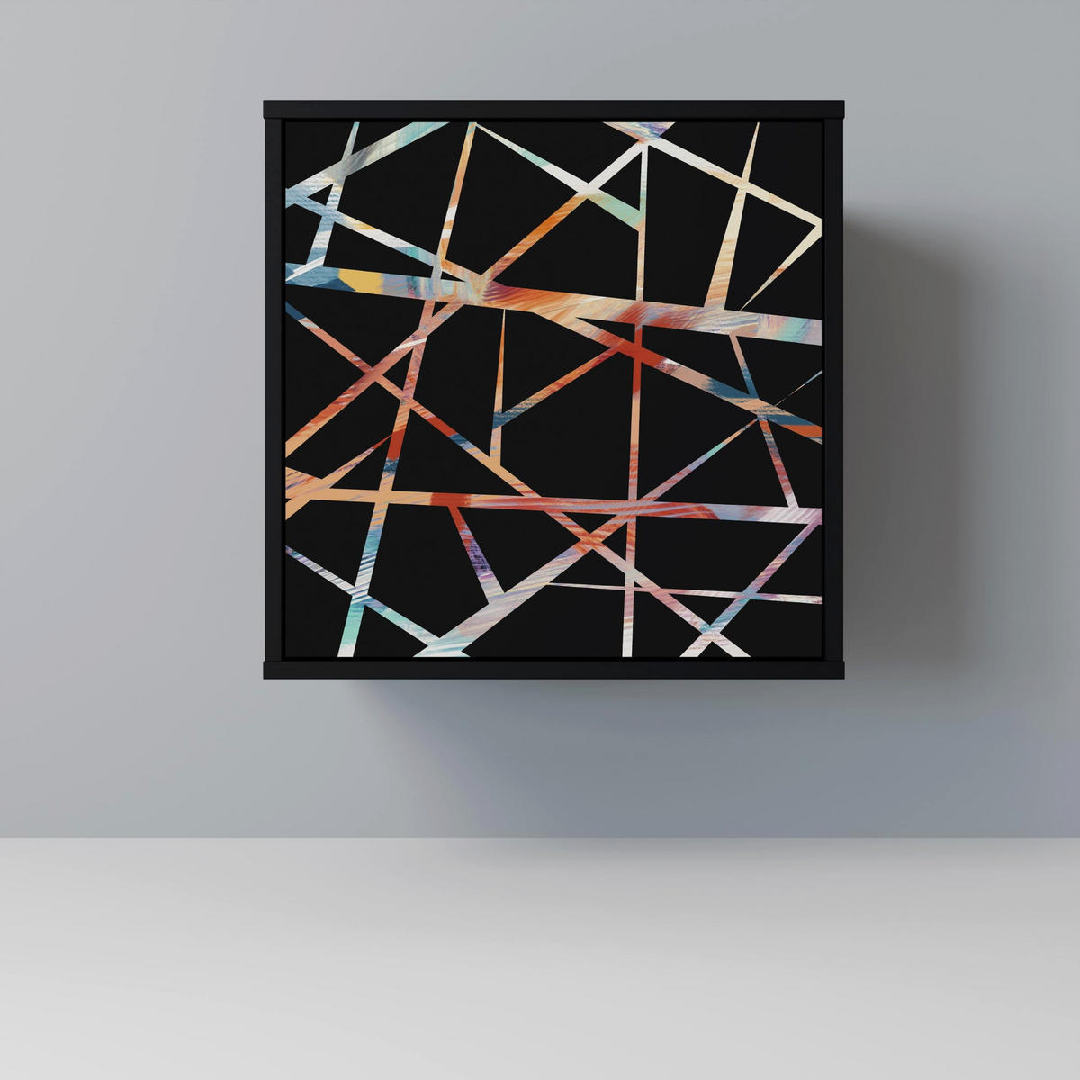 SIDEBOARD POLYGON VERVE, Schwarz, 57,5x42x70,5 cm, Schwarze Metall-Sternfüße - Multicolor/Schwarz, Holzwerkstoff/Metall (57.5/70.5/42cm) - SpaceRebels
