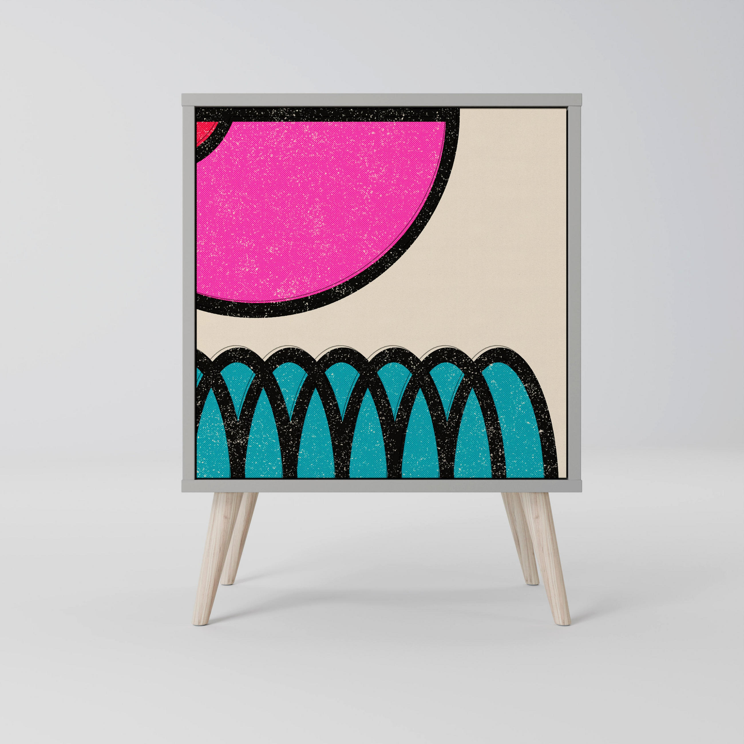SIDEBOARD GEOMETRIC RHAPSODY, Grau, 57,5x42x77,5 cm, Schräge Buchenholzfüße - Buchefarben/Multicolor, Holzwerkstoff/Buchenholz (57.5/77.5/42cm) - SpaceRebels