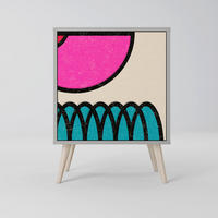 SIDEBOARD GEOMETRIC RHAPSODY, Grau, 57,5x42x77,5 cm, Schräge Buchenholzfüße - Buchefarben/Multicolor, Holzwerkstoff/Buchenholz (57.5/77.5/42cm) - SpaceRebels