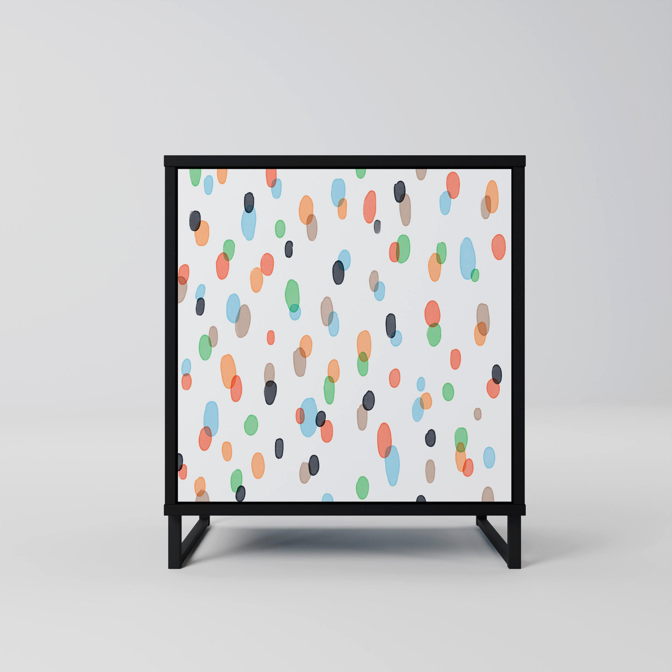 SIDEBOARD ENERGETIC SPOTS, Schwarz, 57,5x42x67,5 cm, Schwarze Metall-Rahmenfüße - Multicolor/Schwarz, Holzwerkstoff/Metall (57.5/67.5/42cm) - SpaceRebels