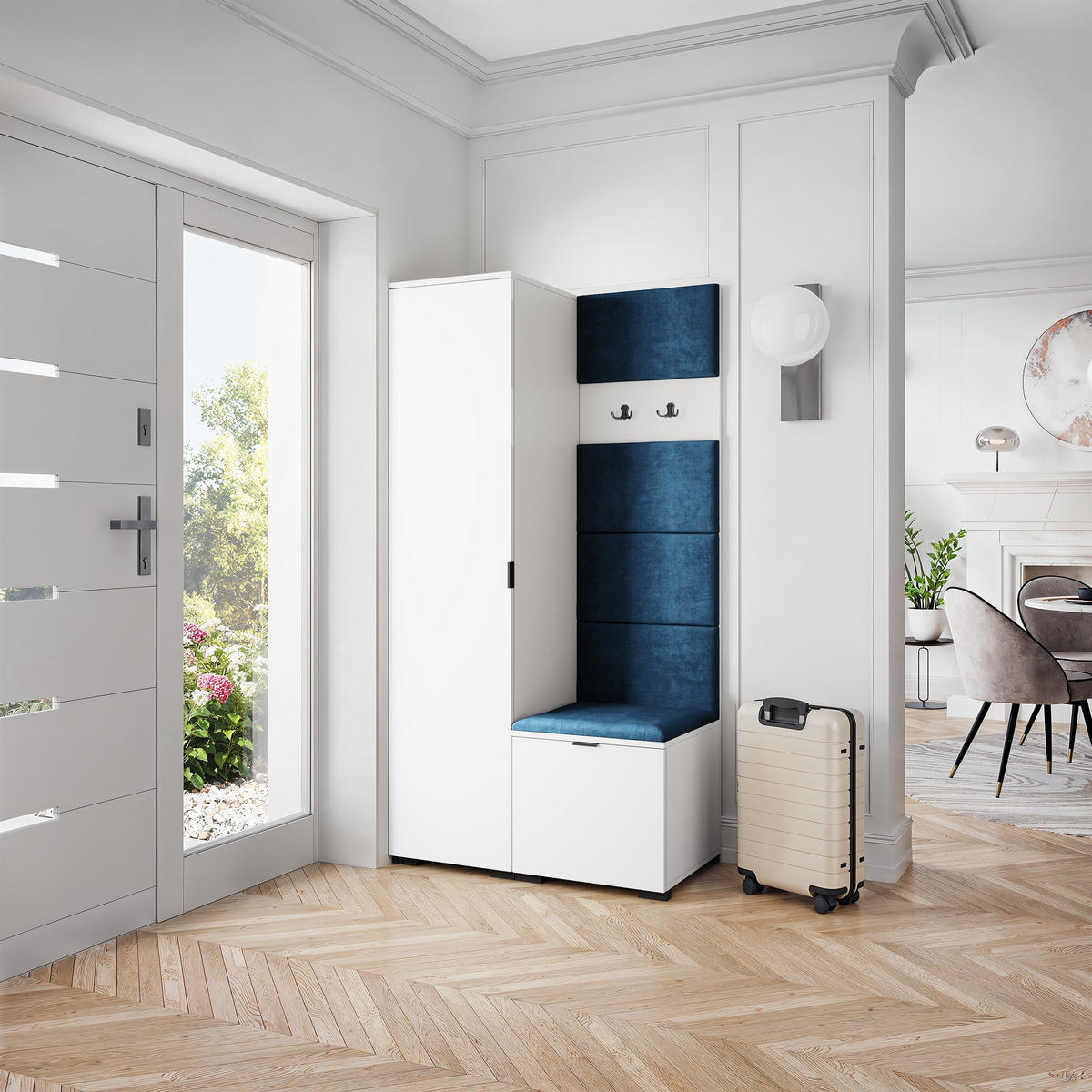 GARDEROBENSCHRANK LORI 95/181/51 cm Modern Garderobe-Set Weiß - Blau/Weiß, Holzwerkstoff (95/181/51cm) - MASSENO