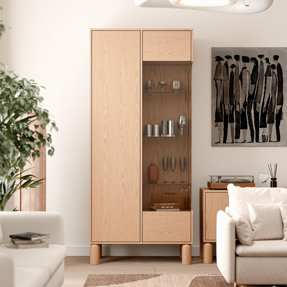 VITRINE SENA 197 cm Eiche Bookmatch - Eichefarben, Eichenholz/Holzwerkstoff (89/197/40.5cm) - Idohome