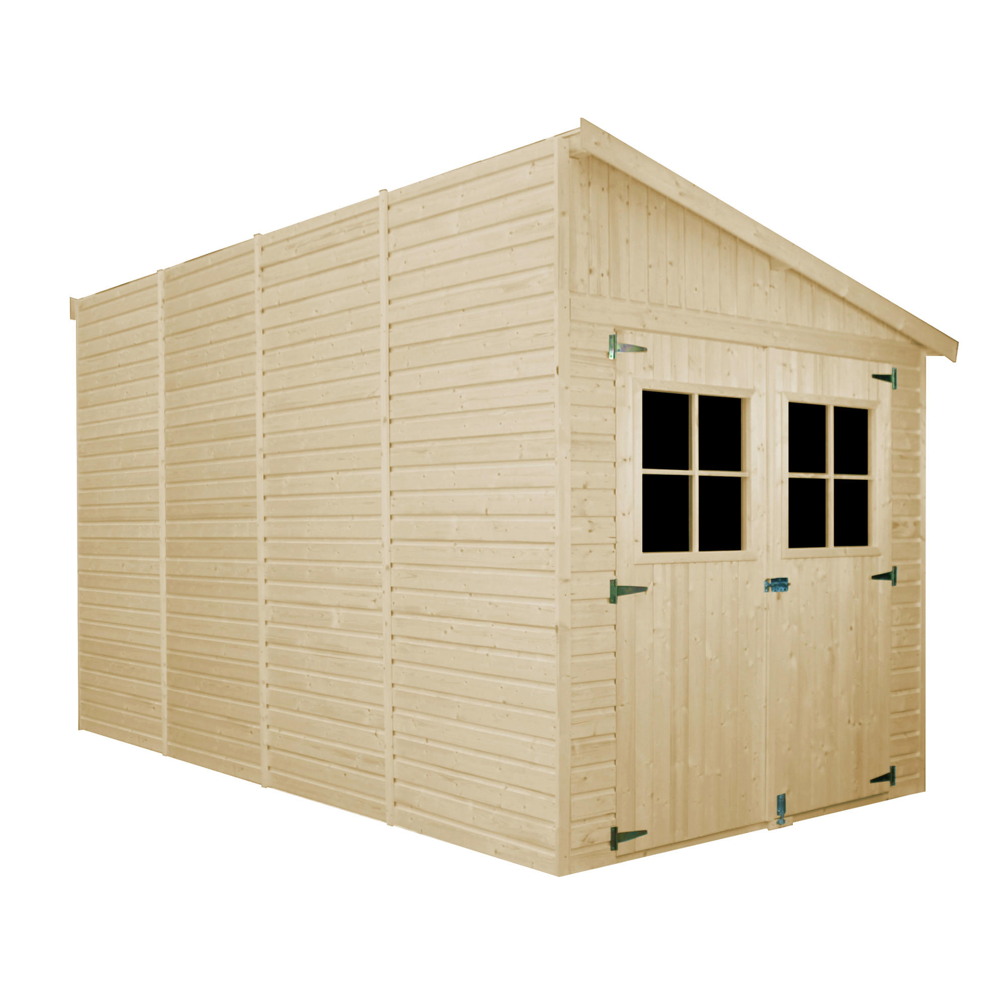 HOLZ-GARTHENHAUS (mit Seitenwand) MIT IMPRÄGNIERTEM BODEN - H244x216x416 cm/8 m2 -IMBELA M340A+M340G - Beige, Holz (218/250/395cm) - Timbela
