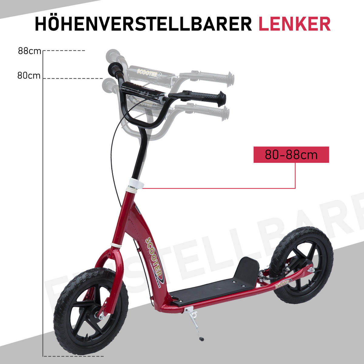 KINDERROLLER, Schwarz/Rosa/Blau/Rot, Stahl+ PVA - Rot, Metall (120/52/80cm) - HOMCOM