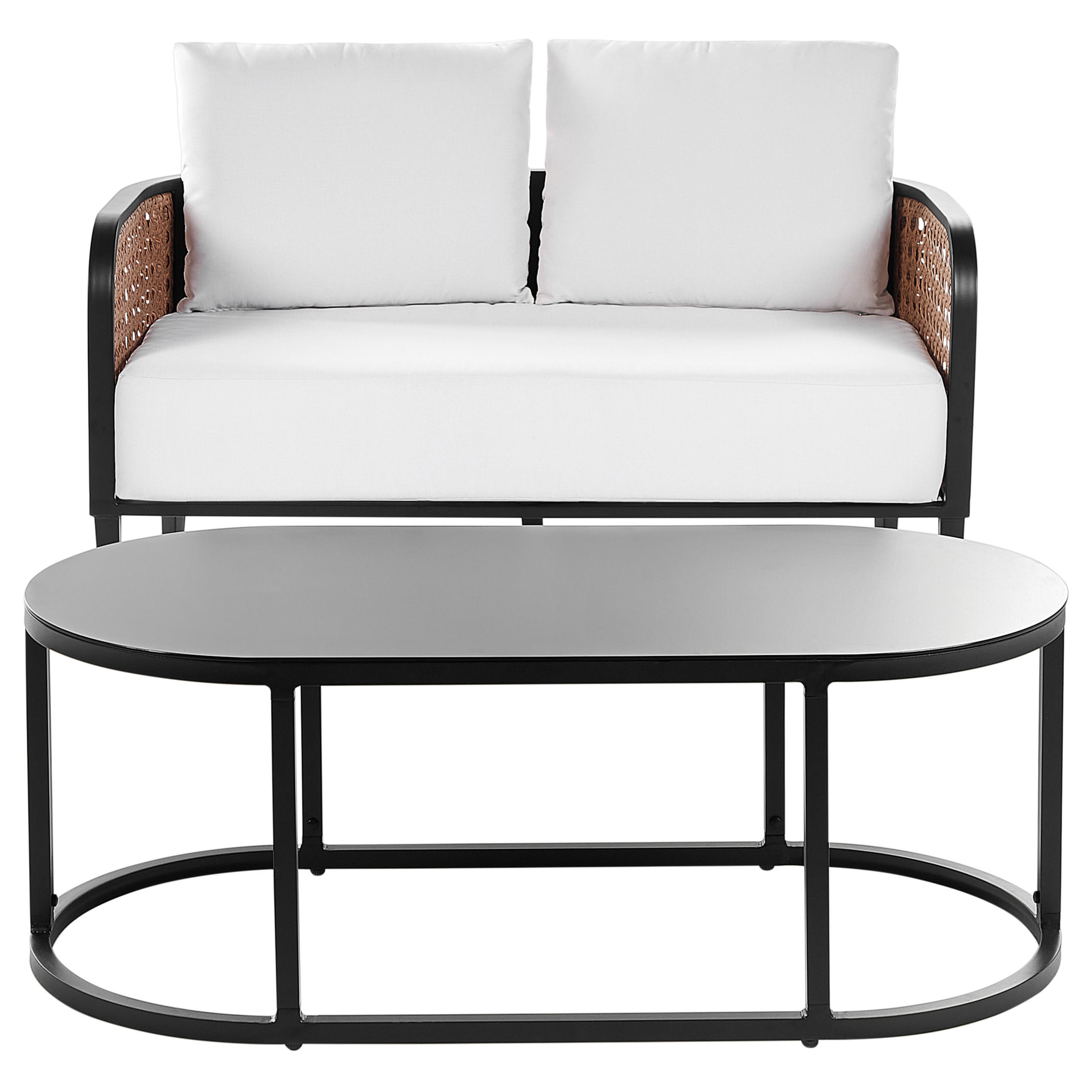 GARTENSOFA 2-Sitzer Aluminium weiß Montefalco - Creme, Metall (74/87/137cm) - Beliani