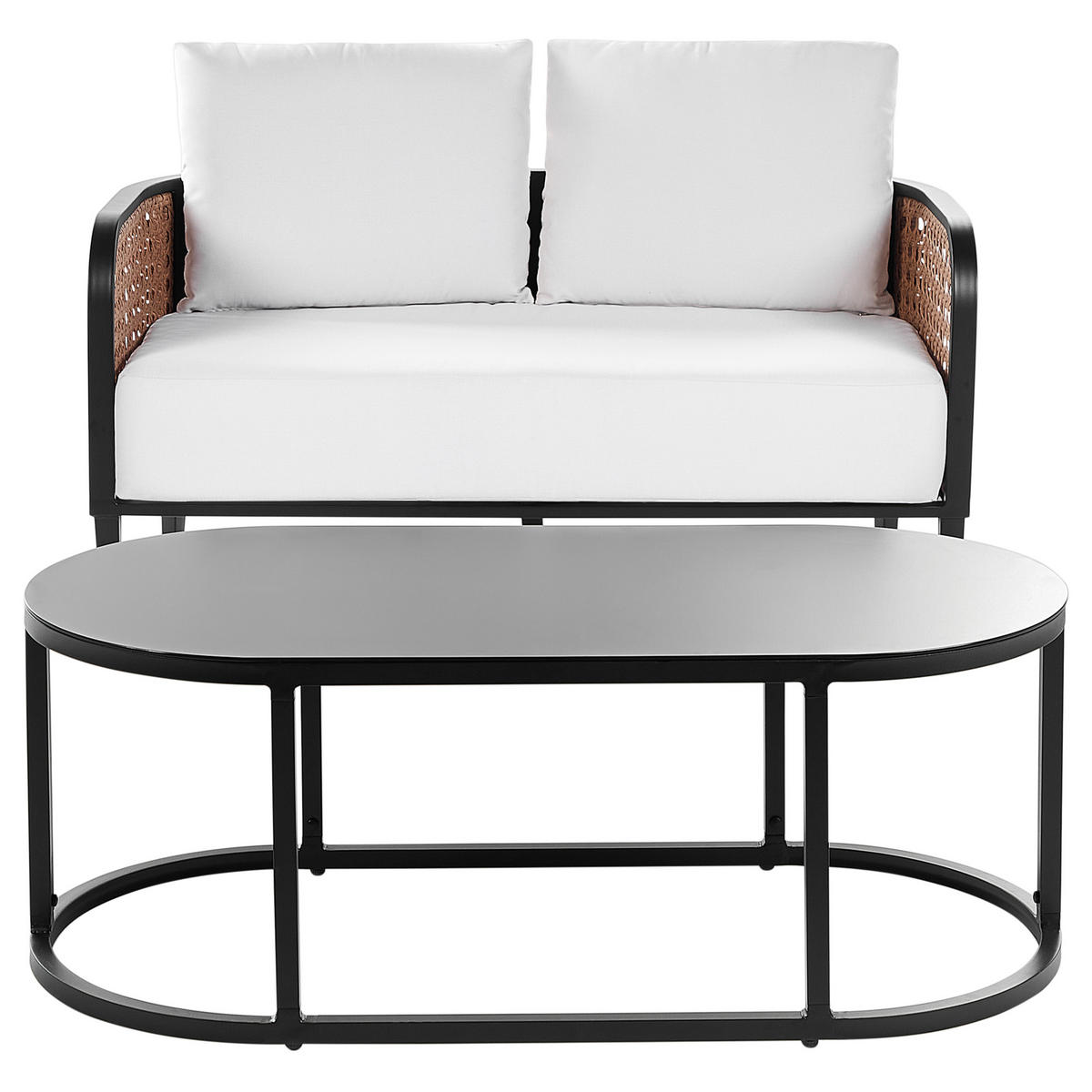 GARTENSOFA 2-Sitzer Aluminium weiß Montefalco - Creme, Metall (74/87/137cm) - Beliani