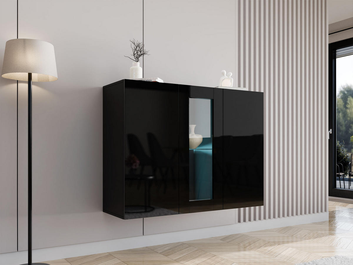KOMMODE Vigo mit RGB LED Beleuchtung - Schwarz Hochglanz/Schwarz, Holzwerkstoff (120/90/38cm) - MIRJAN24