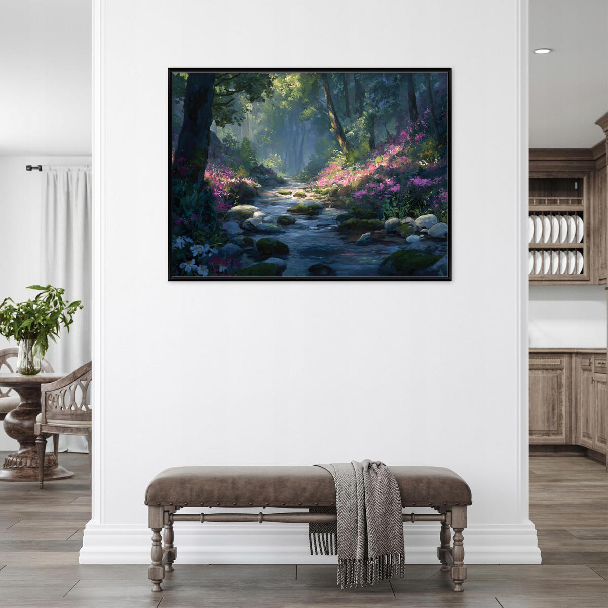 BILDER mit Rahmen Wald Fluss Beige 120x80 cm - Multicolor, Holzwerkstoff (120/80cm) - Wallarena