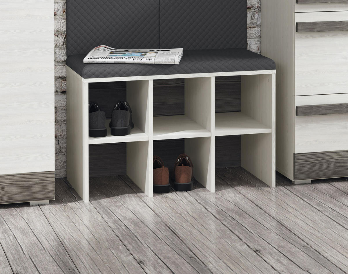 SITZBANK Blanco Pinie weiß / grau 80 / 42 / 50cm - Weiß, Holz/Holzwerkstoff (80/50/42cm) - Feldmann-Wohnen