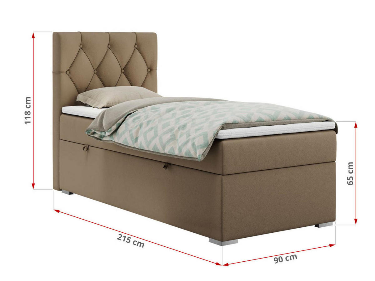 BOXBETT ALDA 90/200 Braun Kunstleder - H3 - Links Seite - Braun, Holz/Textil (90/200cm) - MKS