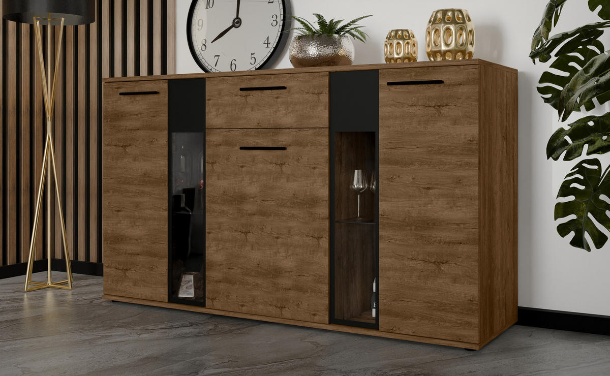 SIDEBOARD Formilo Lefkas Eiche 140,4/80/40,2 cm – Kommode mit Schublade - Braun, Holzwerkstoff/Kunststoff (140/80/40cm) - AX Living