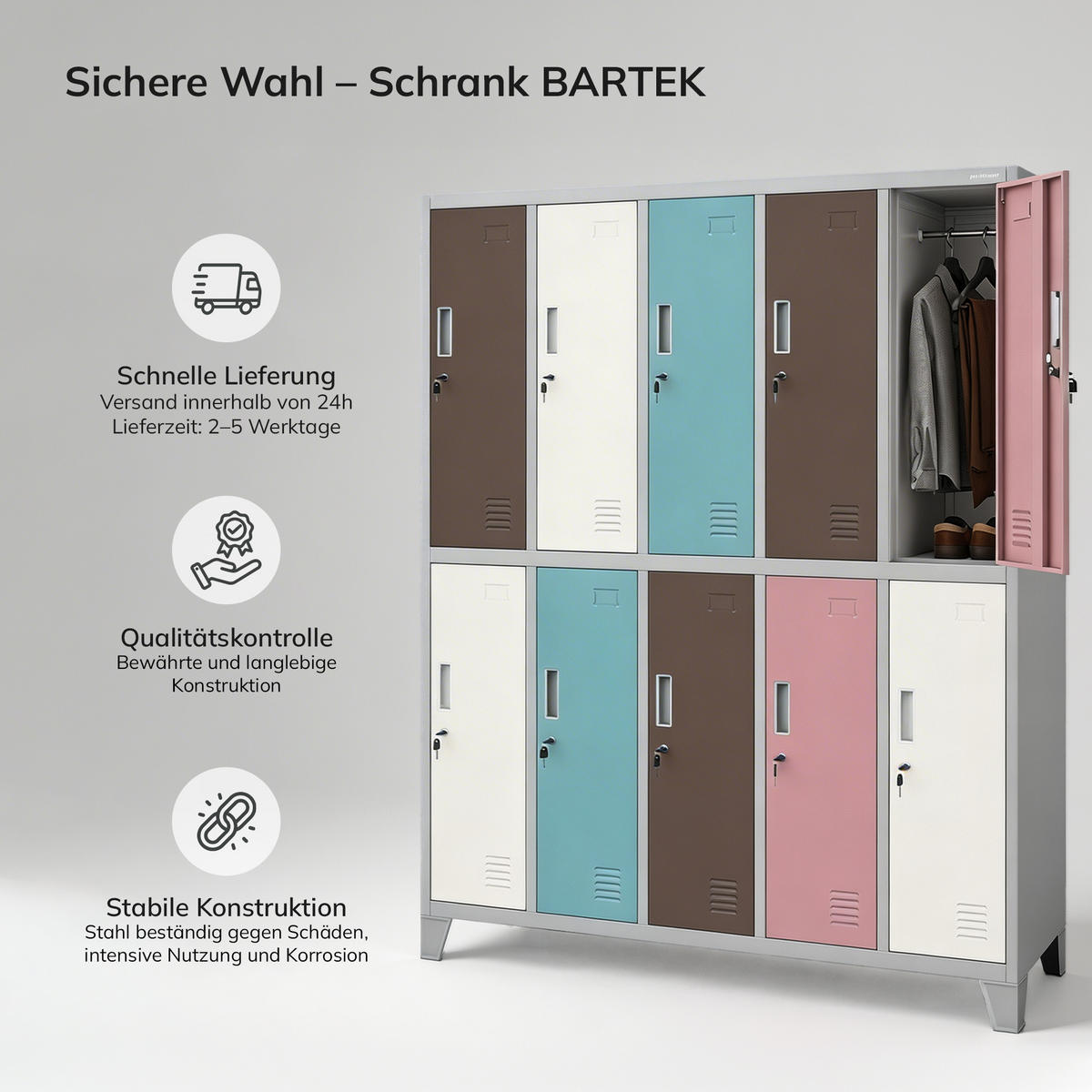 SCHLIESSFACHSCHRANK Bartek - Pink/Braun, Metall (136/172/45cm) - Jan Nowak