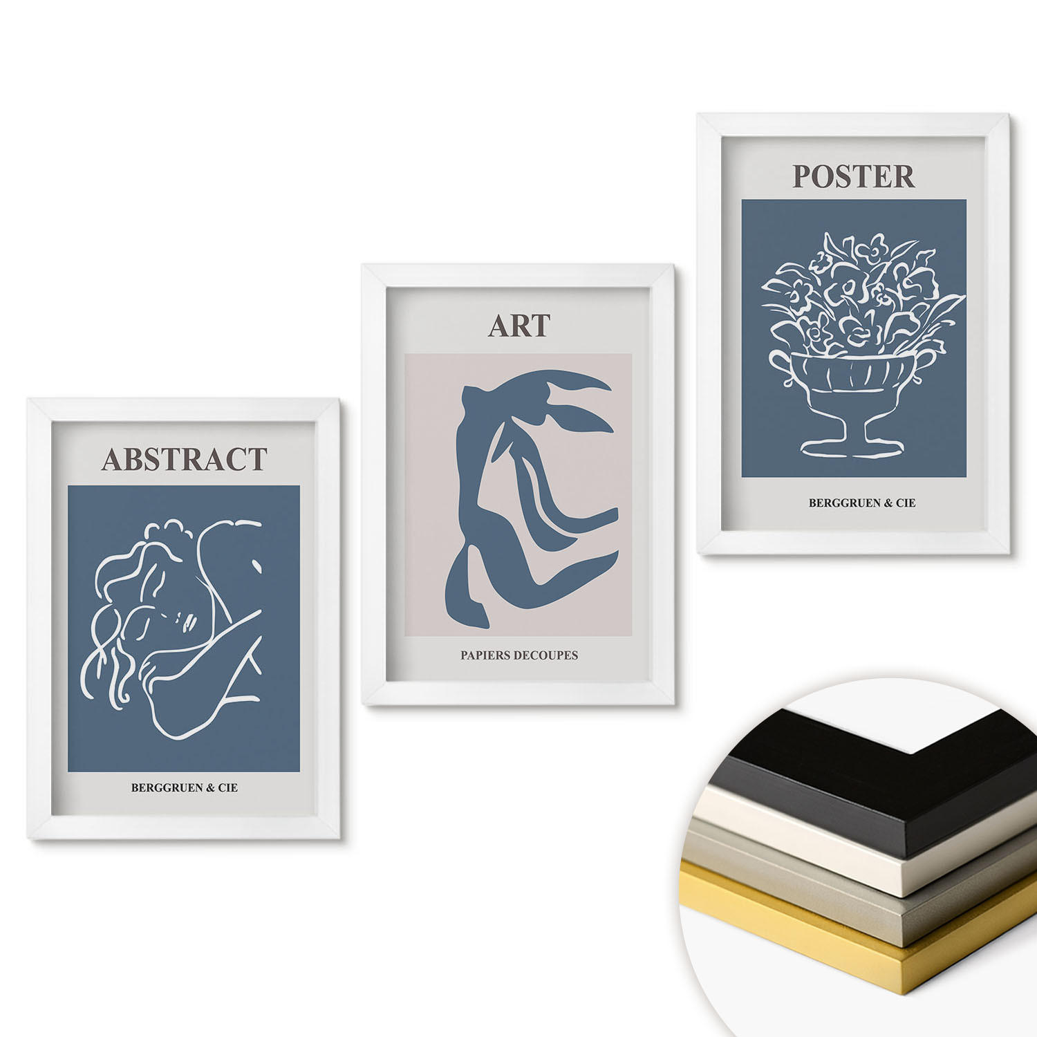 WANDBILDER 3er-Set - 20x30 cm Weißer Rahmen - Matisses stilvolle abstrakte Muster - Weiß, Kunststoff (20/30cm) - ArtPrintCave