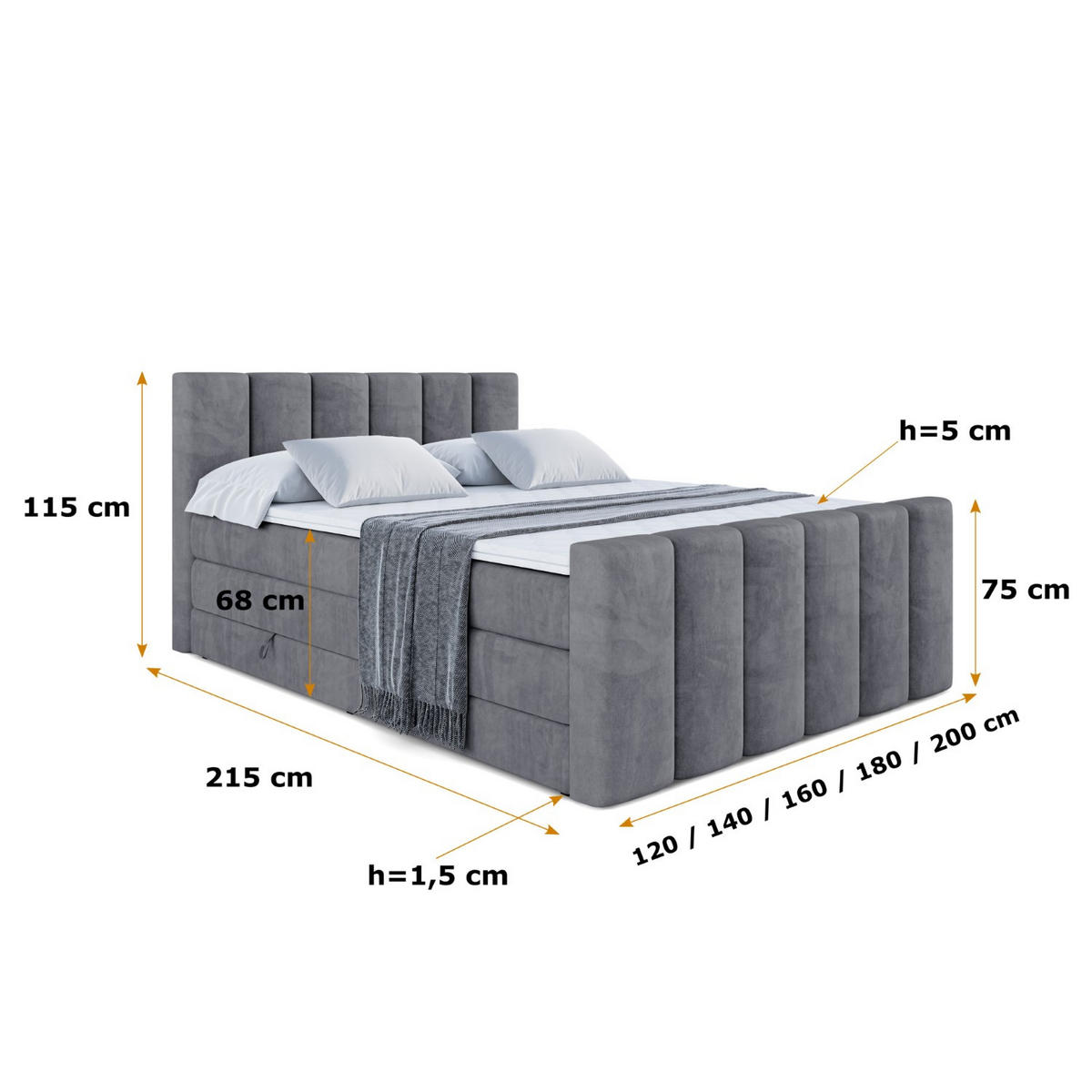 BOXSPRINGBETT BOXI1-Z KING - 200x200 - H3/H4 - Dunkelgrau - Dunkelgrau, Holzwerkstoff (200/200cm) - ALTDECOR