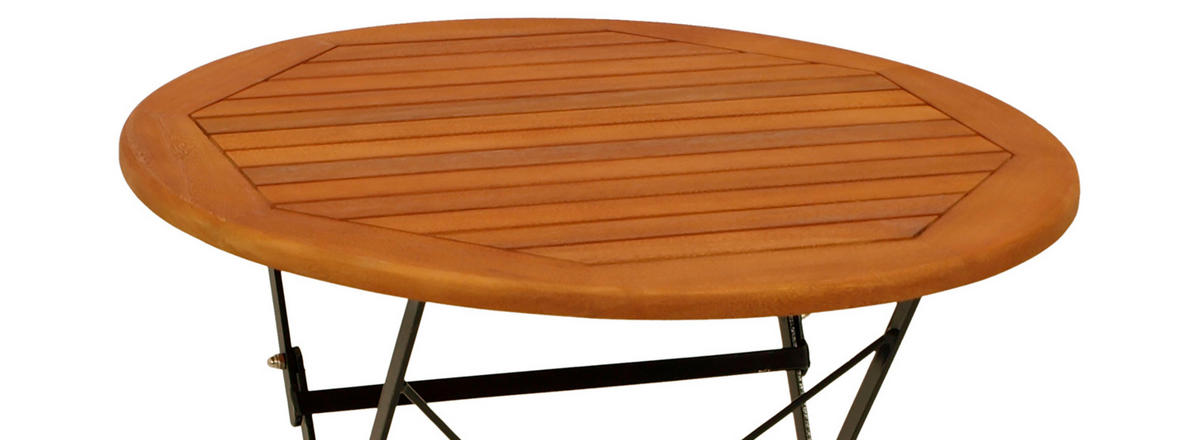 KLAPPTISCH Bad Belzig - 75cm rund mit schwarzem Flachstahlgestell - Belattung aus Eukalyptusholz, geölt - Schwarz, Holz (75/75/74cm) - TPFGarden