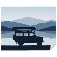 KINDERTAPETE - Auto - See - Berge - Blau - 260x220 cm - Blaugrau, Papier (260/220cm) - OnlyWow