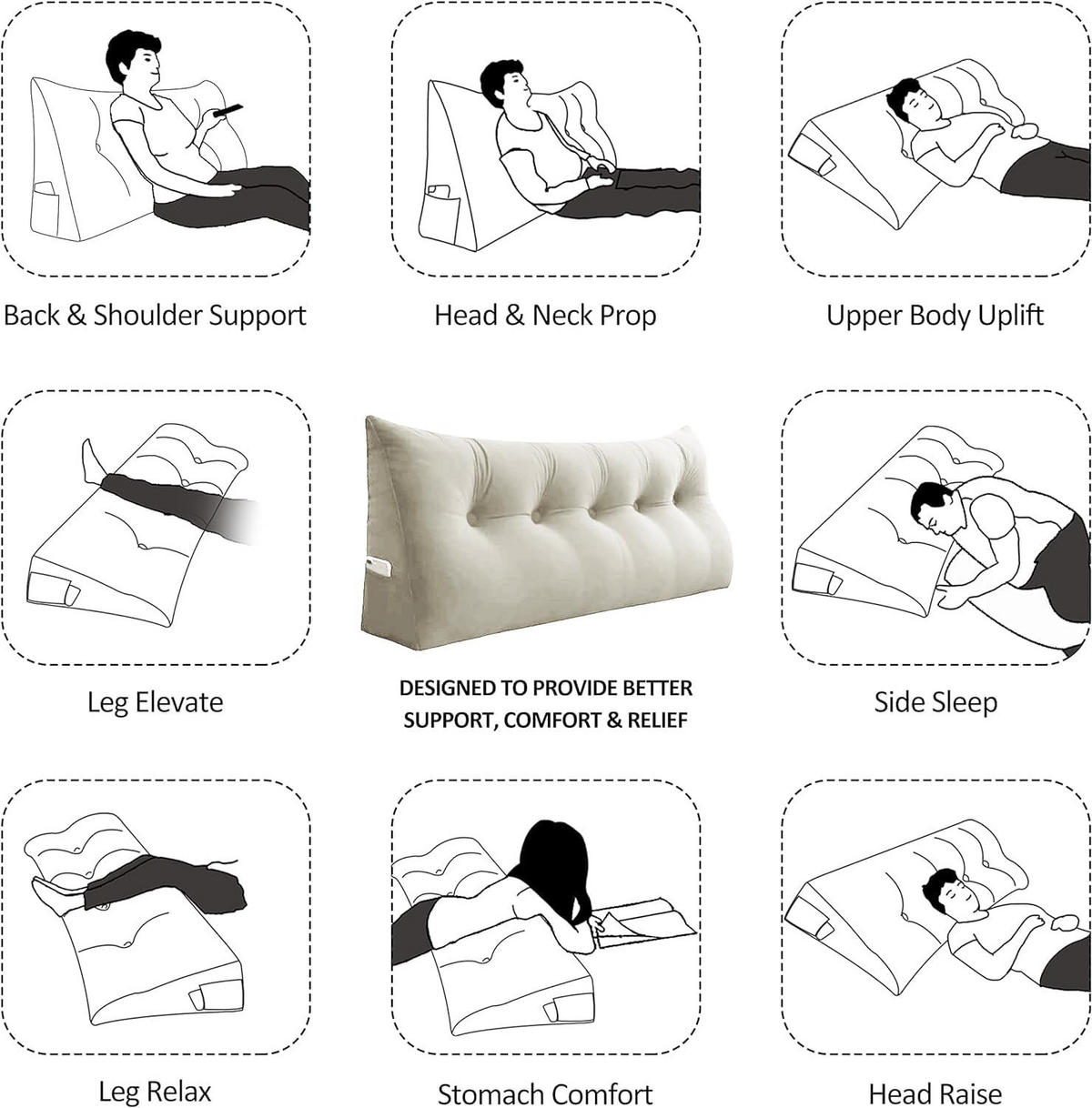 RÜCKENKISSEN für Bett Samt 200 cm - Weiß, Textil (50/200cm) - Vercart