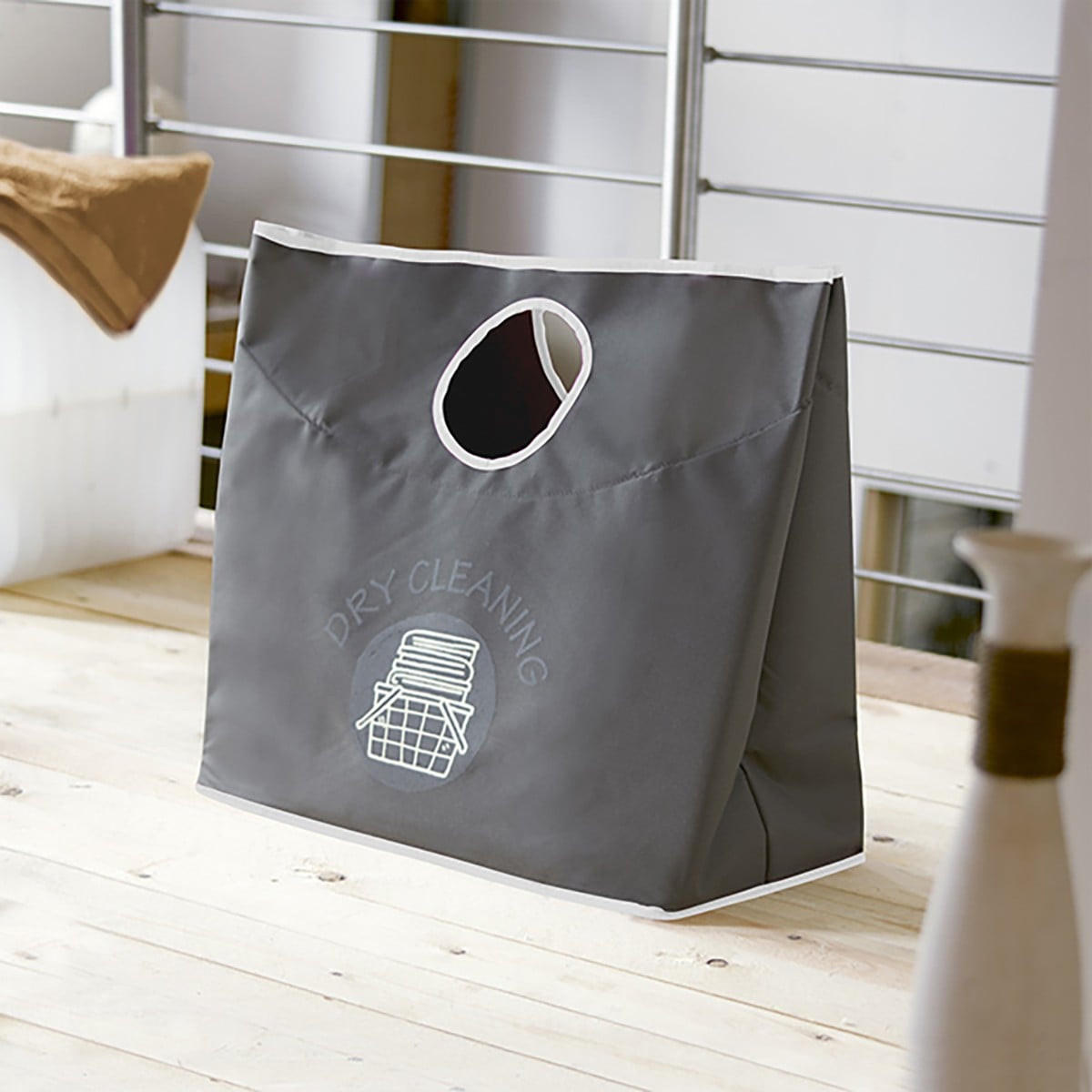 WÄSCHEKORB mit zwei runden Griffen - 55/30/54 cm - Anthrazit, Textil (30/54/55cm) - Calicosy