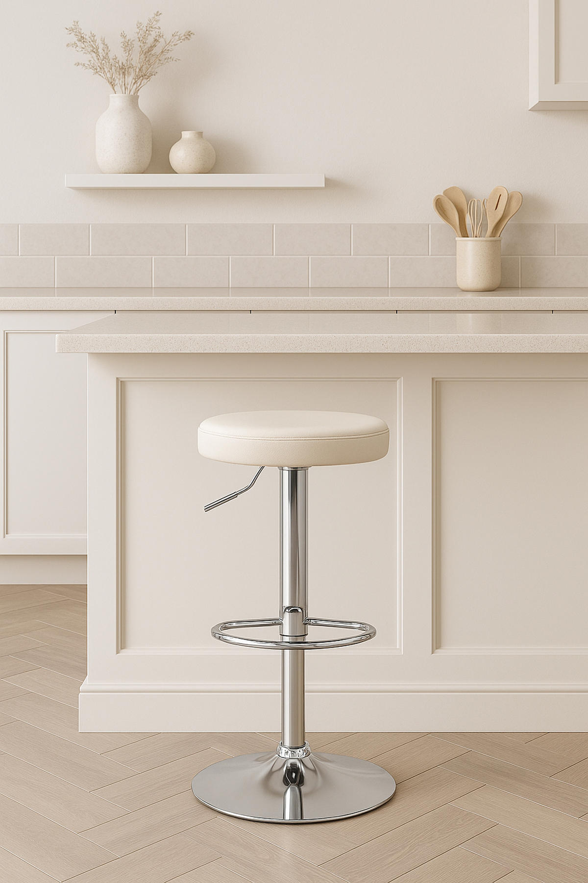 BARHOCKER Pontius Kunstleder chrom weiß - Chromfarben/Weiß, Kunststoff/Metall (38.5/81/38.5cm) - TPFLiving