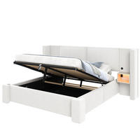 POLSTERBETT aus Leinen und MDF 140x200 cm Beige mit LED-Beleuchtung und hydraulischem Stauraum - Beige, Textil (140/200cm) - Modfu