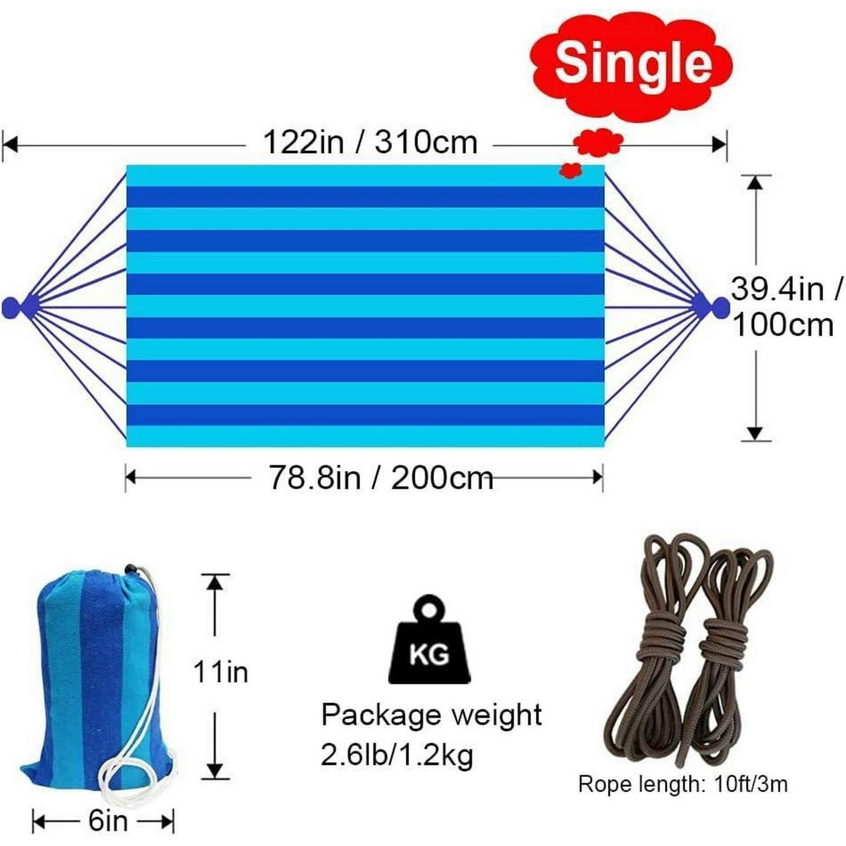 HÄNGEMATTE Baumwolle 200 x 100 cm Pfauenblau - Blau, Textil (100/2.5/310cm)