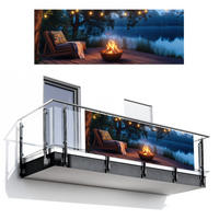 BALKON-SICHTSCHUTZ Lagerfeuer - See - Abendlicht - Dunkelblau, Kunststoff (300/110cm) - MuchoWow