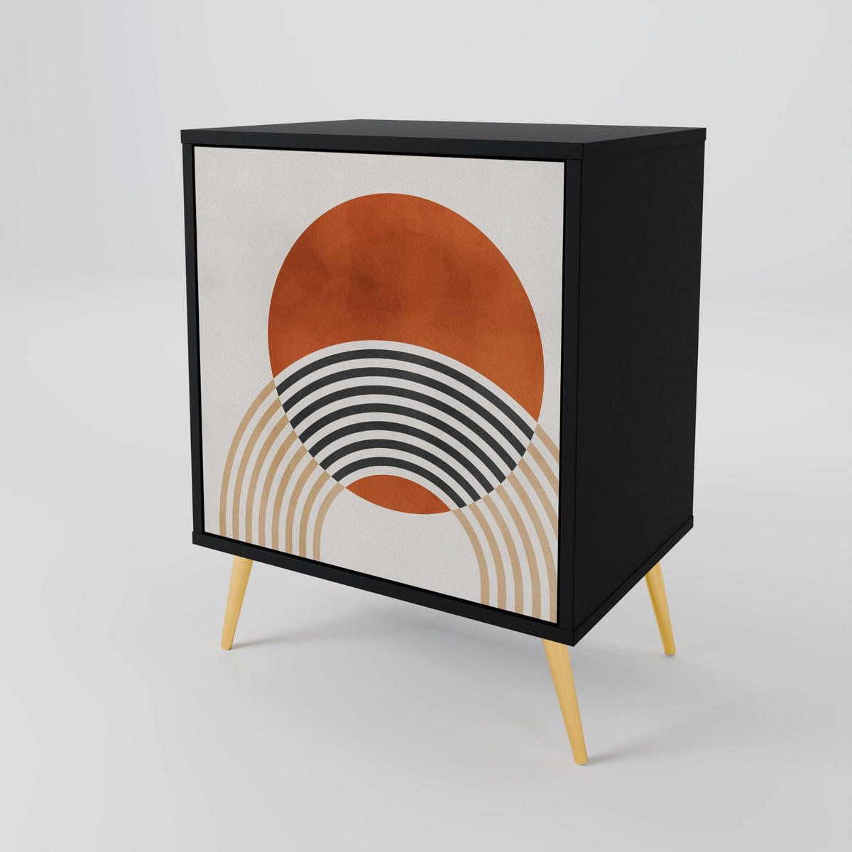 SIDEBOARD SPACE AROUND, Schwarz, 57,5x42x67,5 cm, Schwarze Metall-Rahmenfüße - Multicolor/Schwarz, Holzwerkstoff/Metall (57.5/67.5/42cm) - SpaceRebels