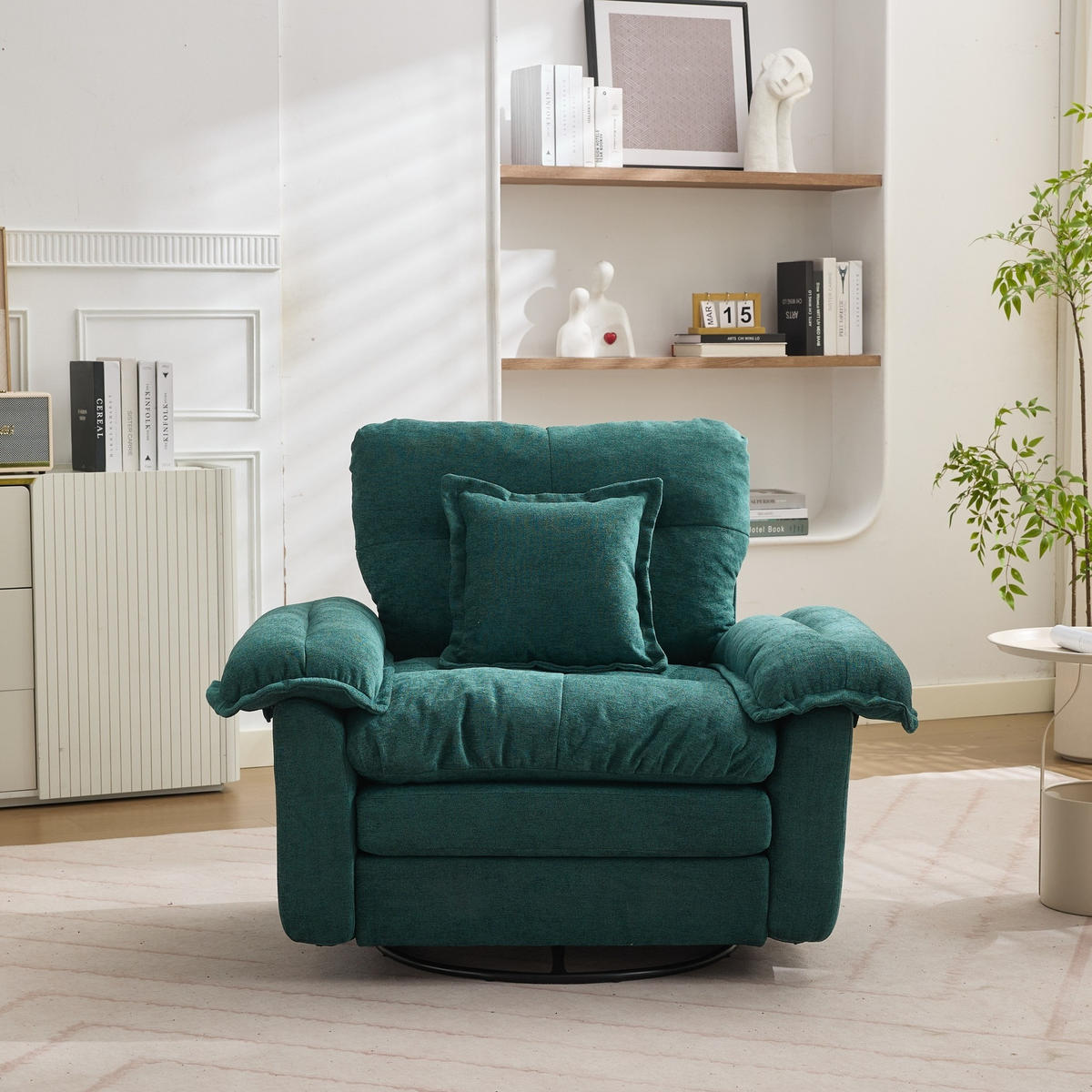 SESSEL mit 360°-Drehfunktion Oversized Chenille Green - Grün, Metall (84/96/116cm) - Meubliv