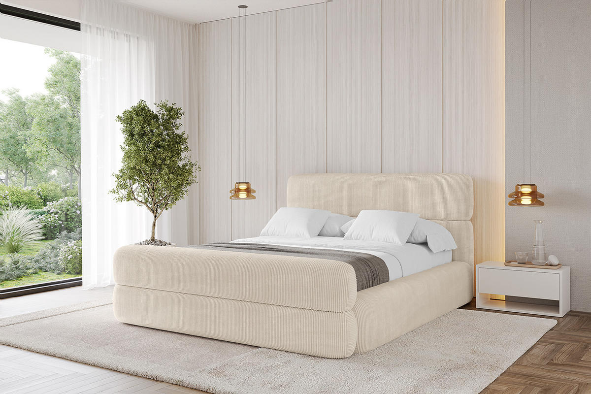 POLSTERBETT mit Bettkasten, Fußteil und Lattenrost, Boxbett ohne Matratze - ENORA-Z 180x200 Beige - Creme, Holzwerkstoff/Textil (180/200cm) - ALTDECOR