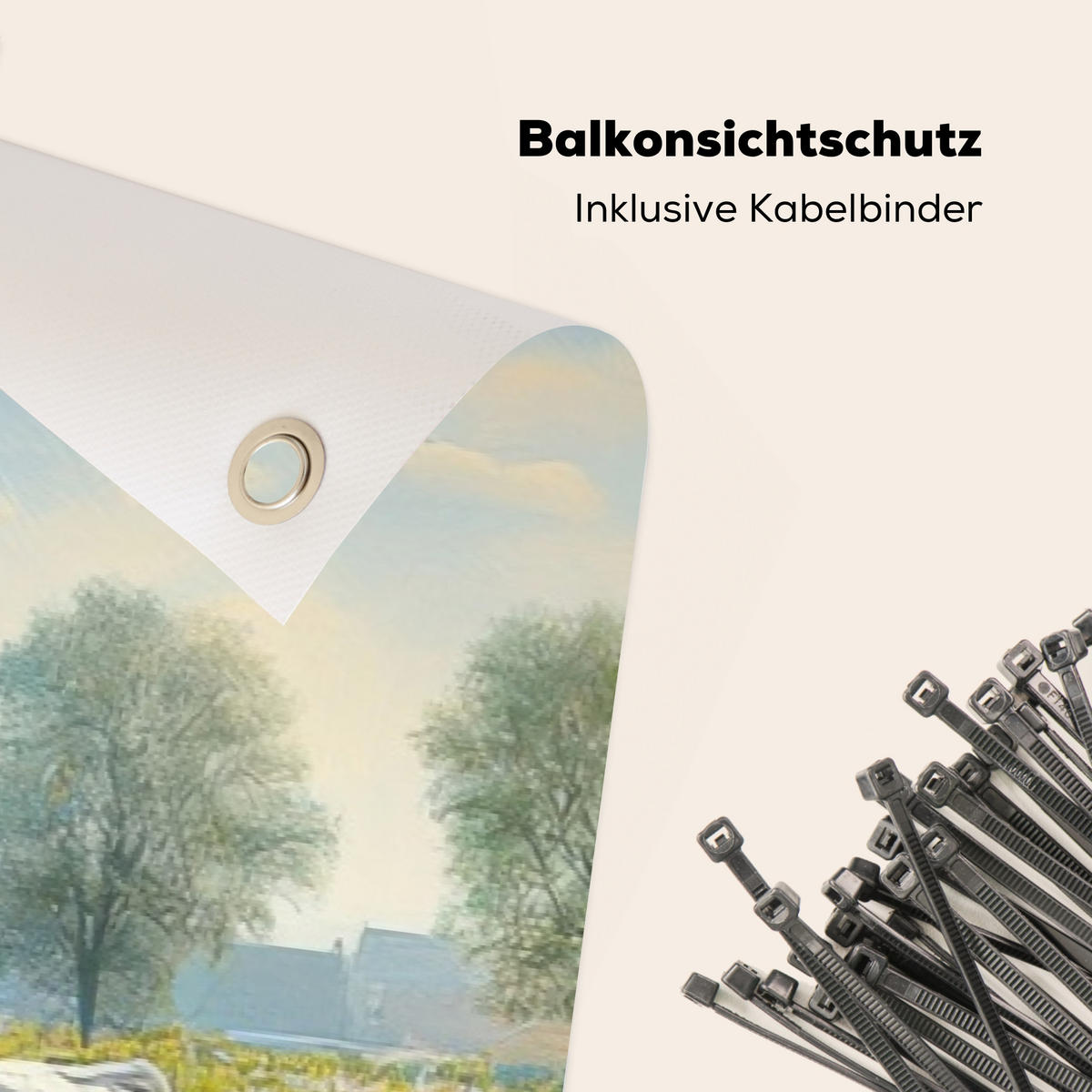 BALKON-SICHTSCHUTZ Kühe - Windmühle - Wiese - Blau - Grün, Kunststoff (300/95cm) - MuchoWow