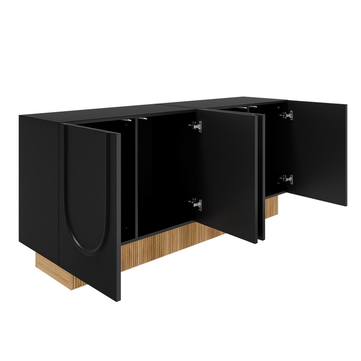 KOMMODE 160/38/75 cm in Schwarz mit 4 Türen und U-Reliefstruktur - Schwarz, Holzwerkstoff (160/75/38cm) - Flora Grace