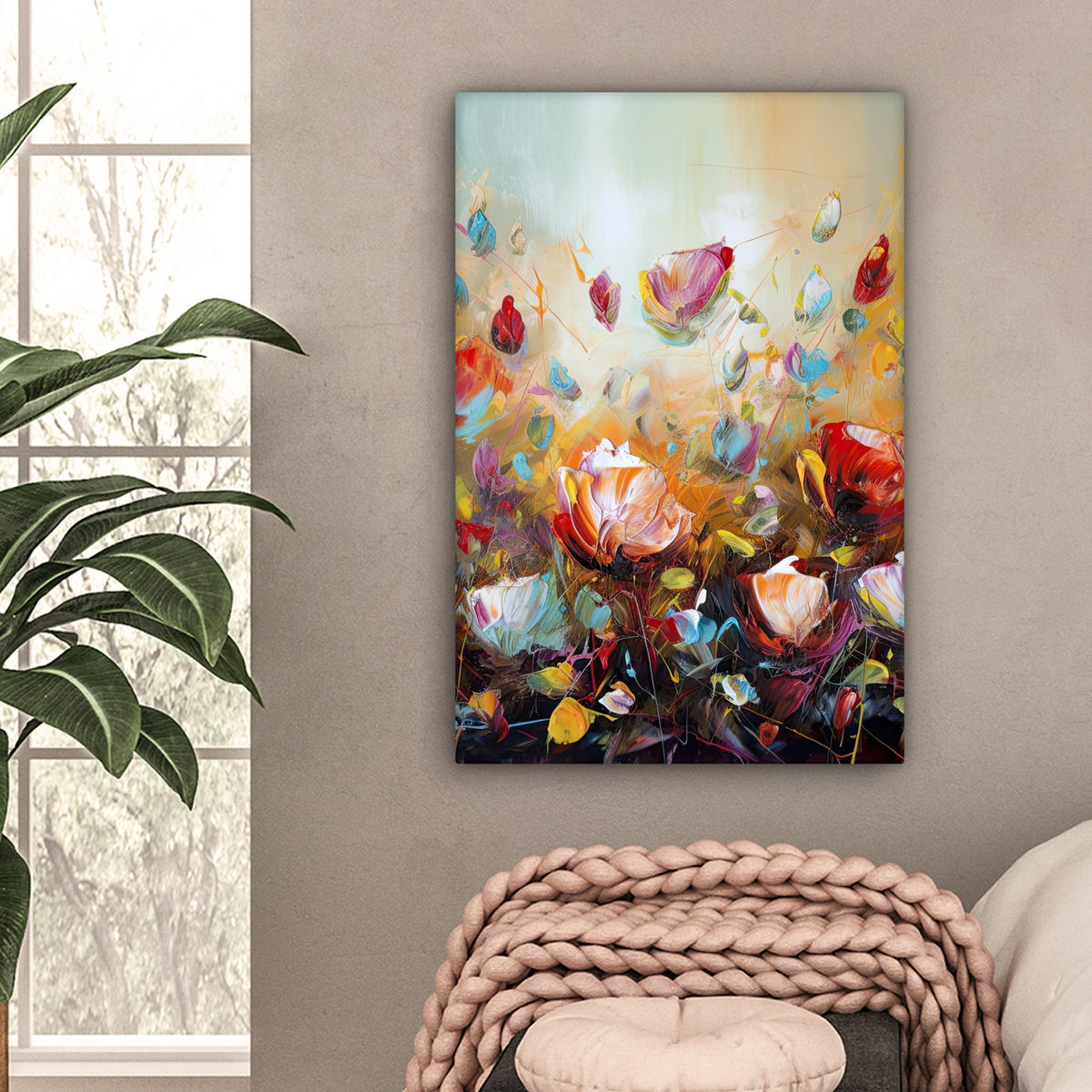 LEINWANDBILD Blumen - Kunst - Natur - Ölgemälde 60x90 cm - Multicolor, Textil (60/90cm) - MuchoWow