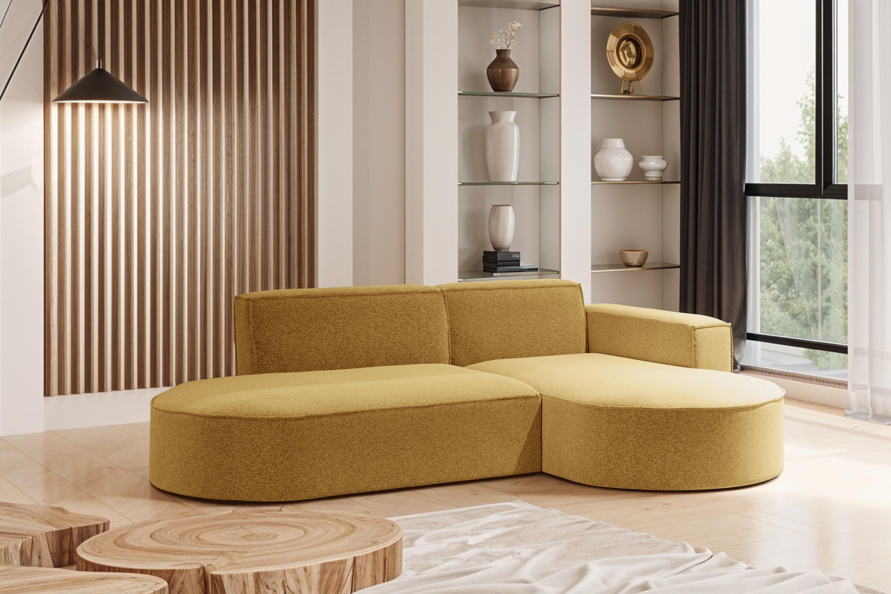 ECKSOFA Modernes L-förmiges Modena Studio Stoff Raven Gelb Rechts - Gelb, Holz/Textil (236/165cm) - Kaiser Möbel