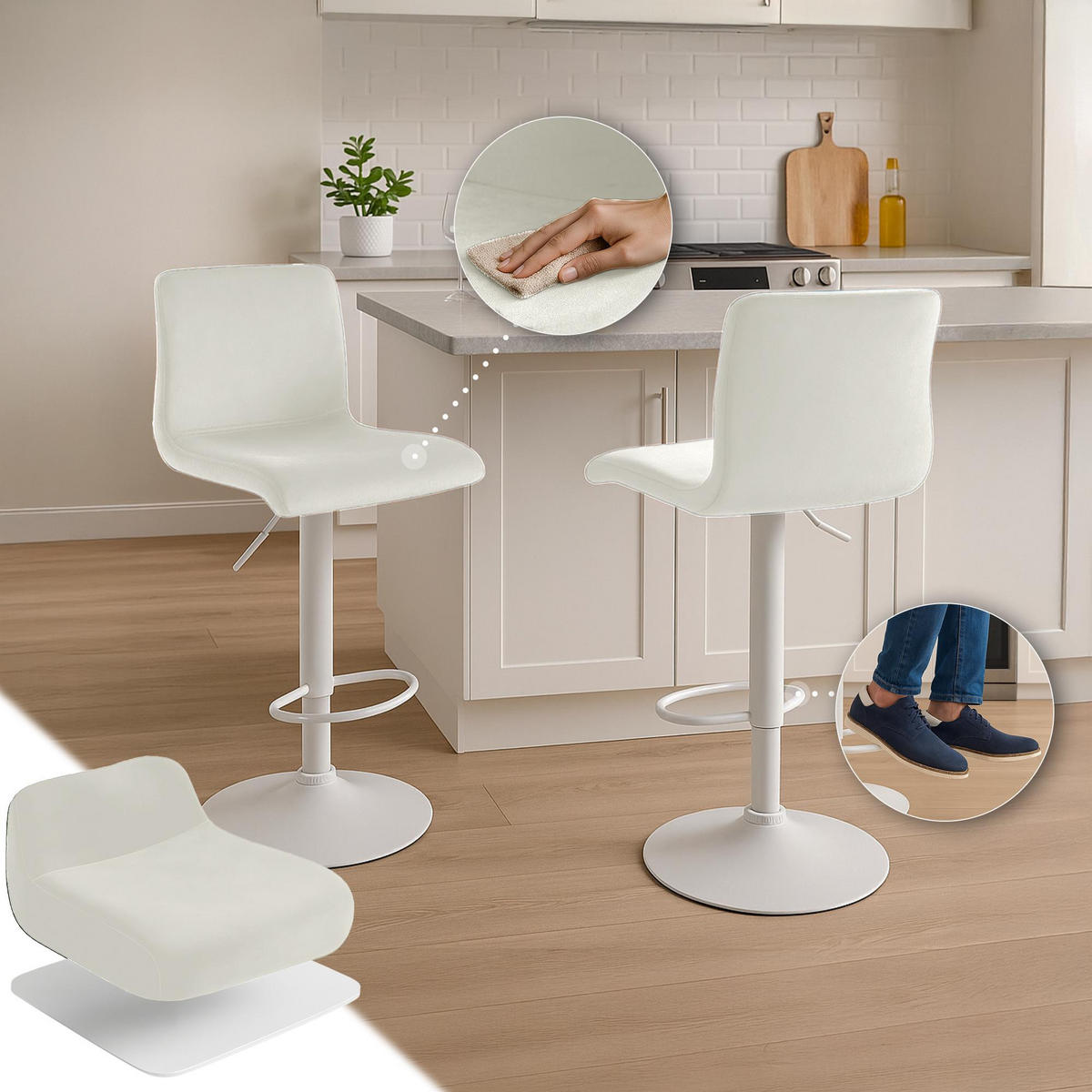 BARHOCKER Samt Creme - Creme, Textil (39/83/36cm) - CLP