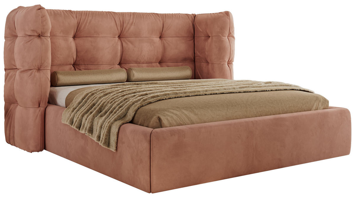 POLSTERBETT FLONELLE CLASSIC 180/200 - Rosa Velvet - Schaum-Matratze - Rosa, Textil (180/200cm) - MKS