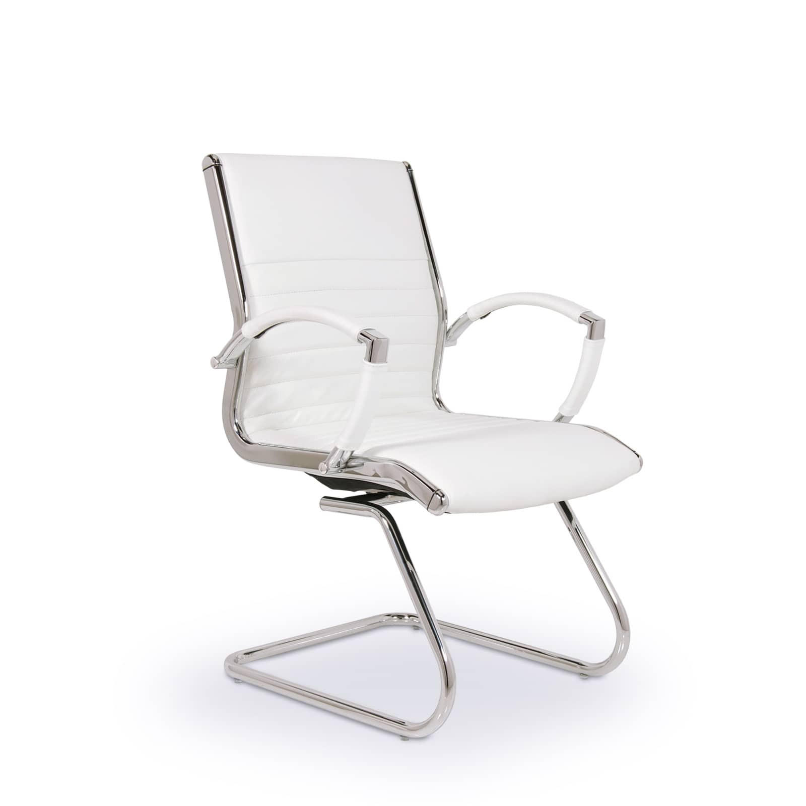 BESUCHERSTUHL Montreal Echtleder Weiss – ergonomisch, 150 kg belastbar - Weiß, Leder/Metall (60/95/60cm) - Versee