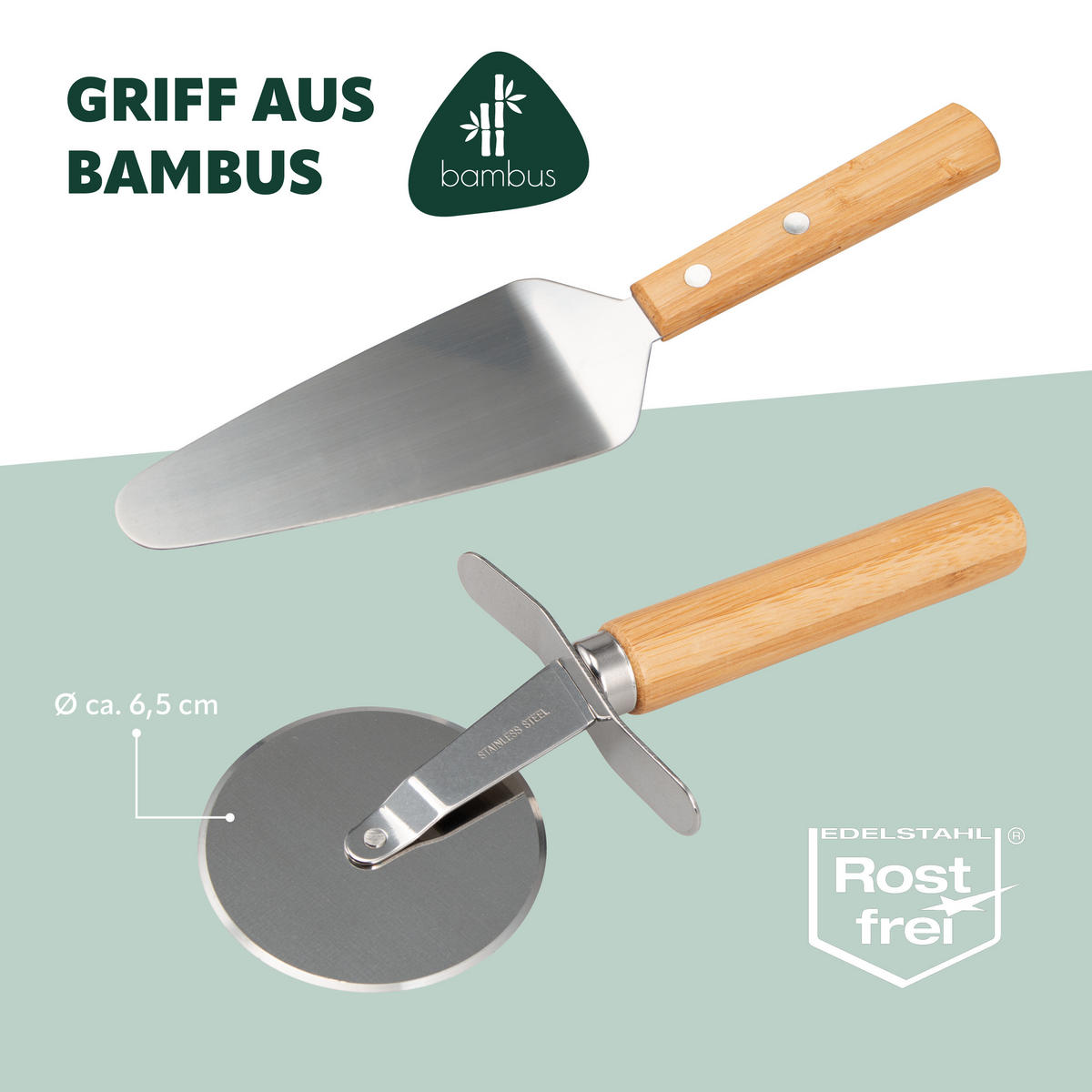 PIZZASERVIER 3er-Set, Edelstahl und Bambus - Braun, Holz (40/30cm) - bremermann