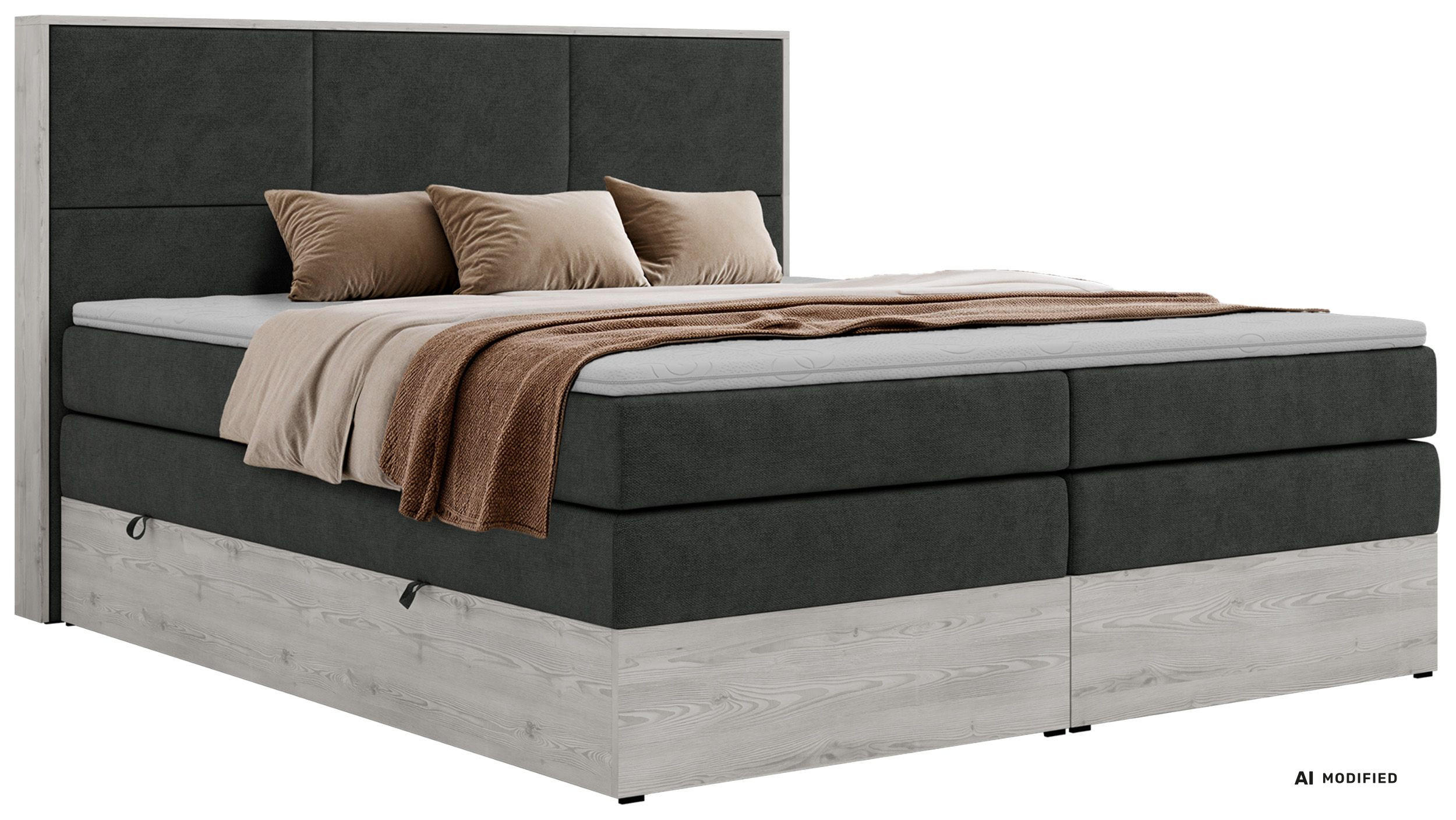 BOXSPRINGBETT DELNOR KING 180/200 - Dunkelgrau Stukture - Topper Visco - H4 - Dunkelgrau/Schwarz, Kunststoff/Textil (180/200cm) - MKS