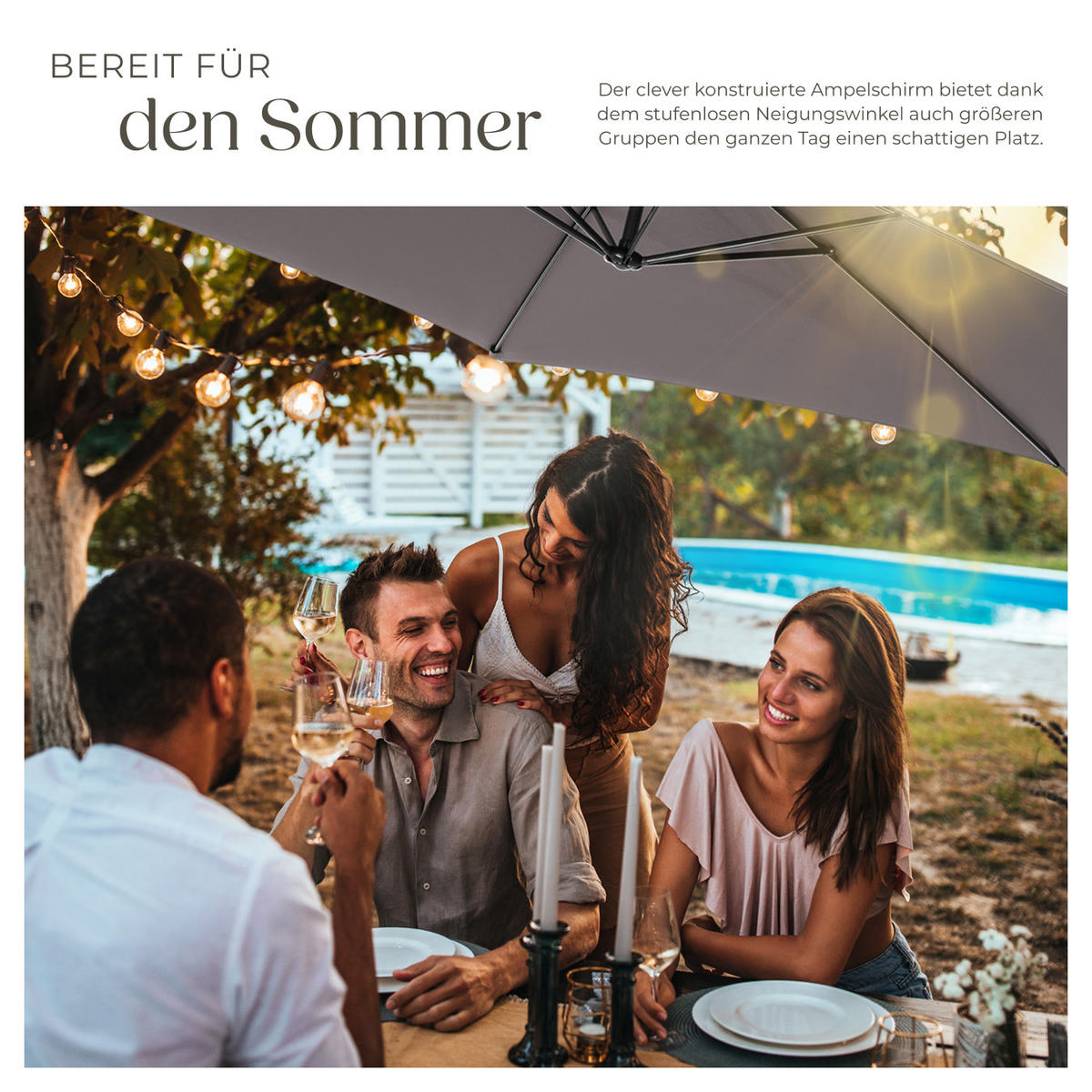 SONNENSCHIRM Ciccio,inklusive Schutzhülle,grau - Grau, Textil (350/350cm) - tectake